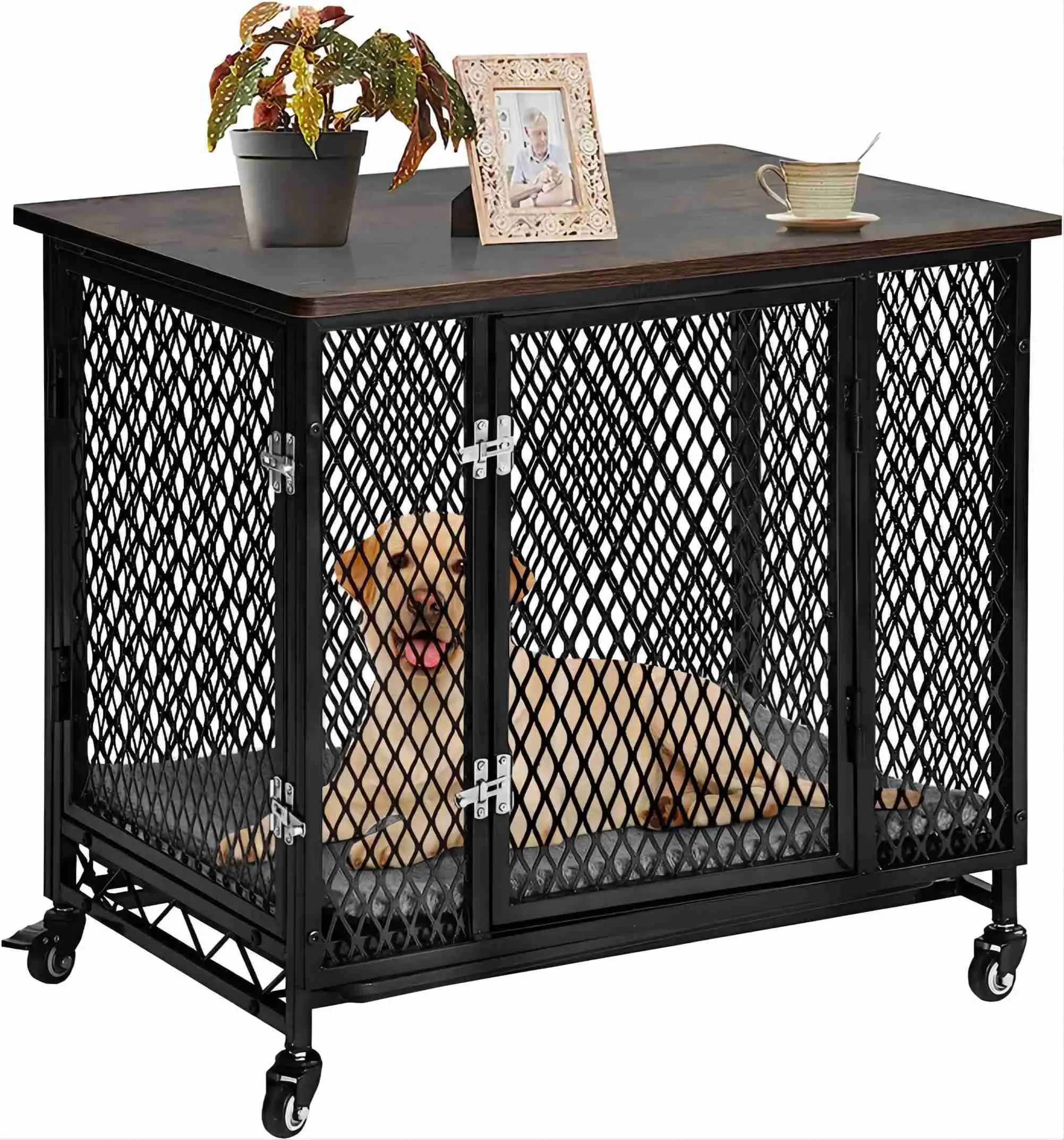 Morgete Dog Crate Furniture Wooden Dog House with Cushion. Tray for Small Medium Large Dogs