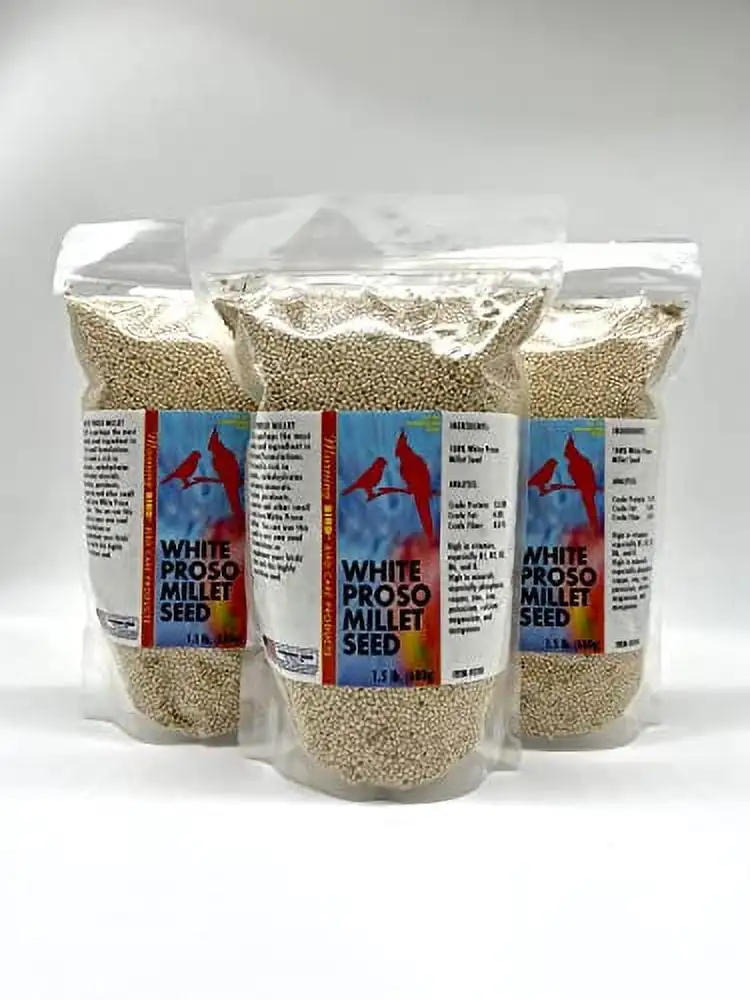 Morning Bird White Proso Millet Seed. Healthy Bird Food. Nutritious Supplement. High Protein. Fat. Fiber. Carbohydrates. Vitamins. and Minerals. 4.5 lbs (3-Pack. 1.5 lbs Each)