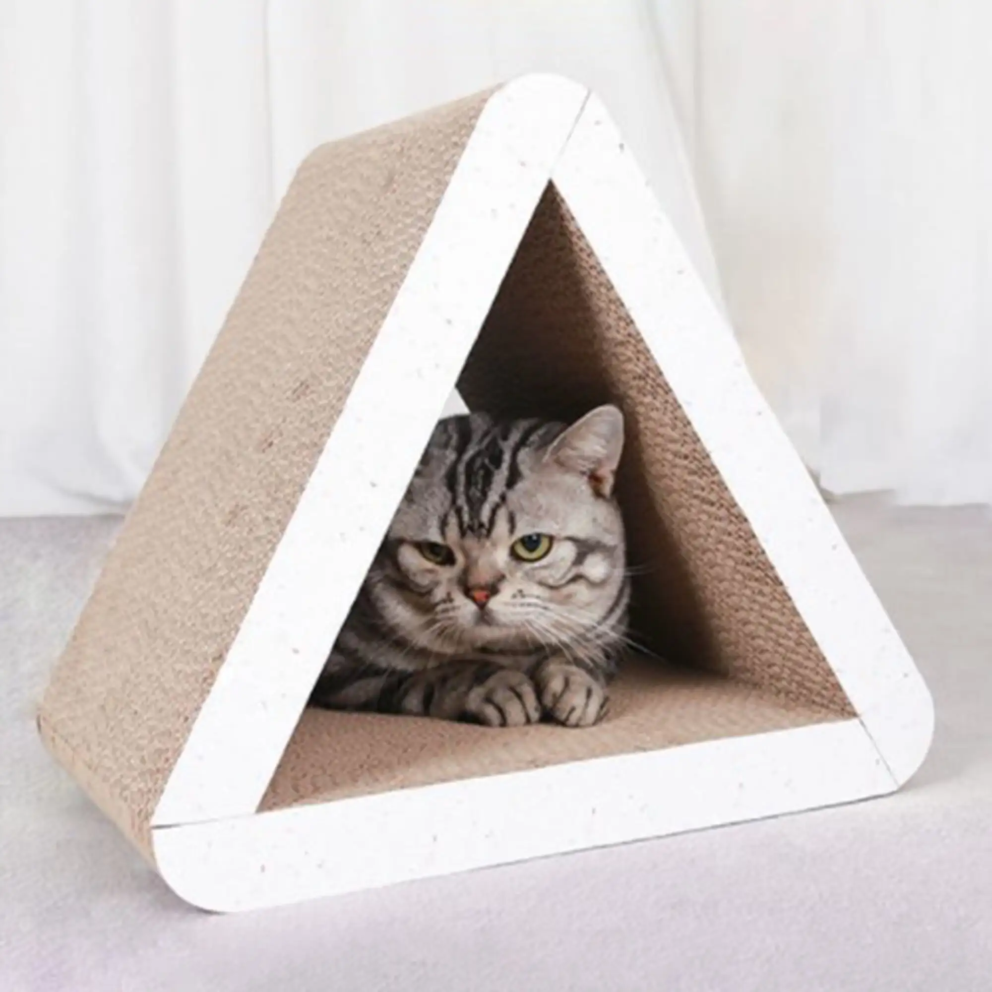 Mouind 3-Sided Triangle Cat Scratching Post Scratcher Cardboard. Recycle Corrugated Vertical Cat Board Pads prevents Furniture Damage. Triangular