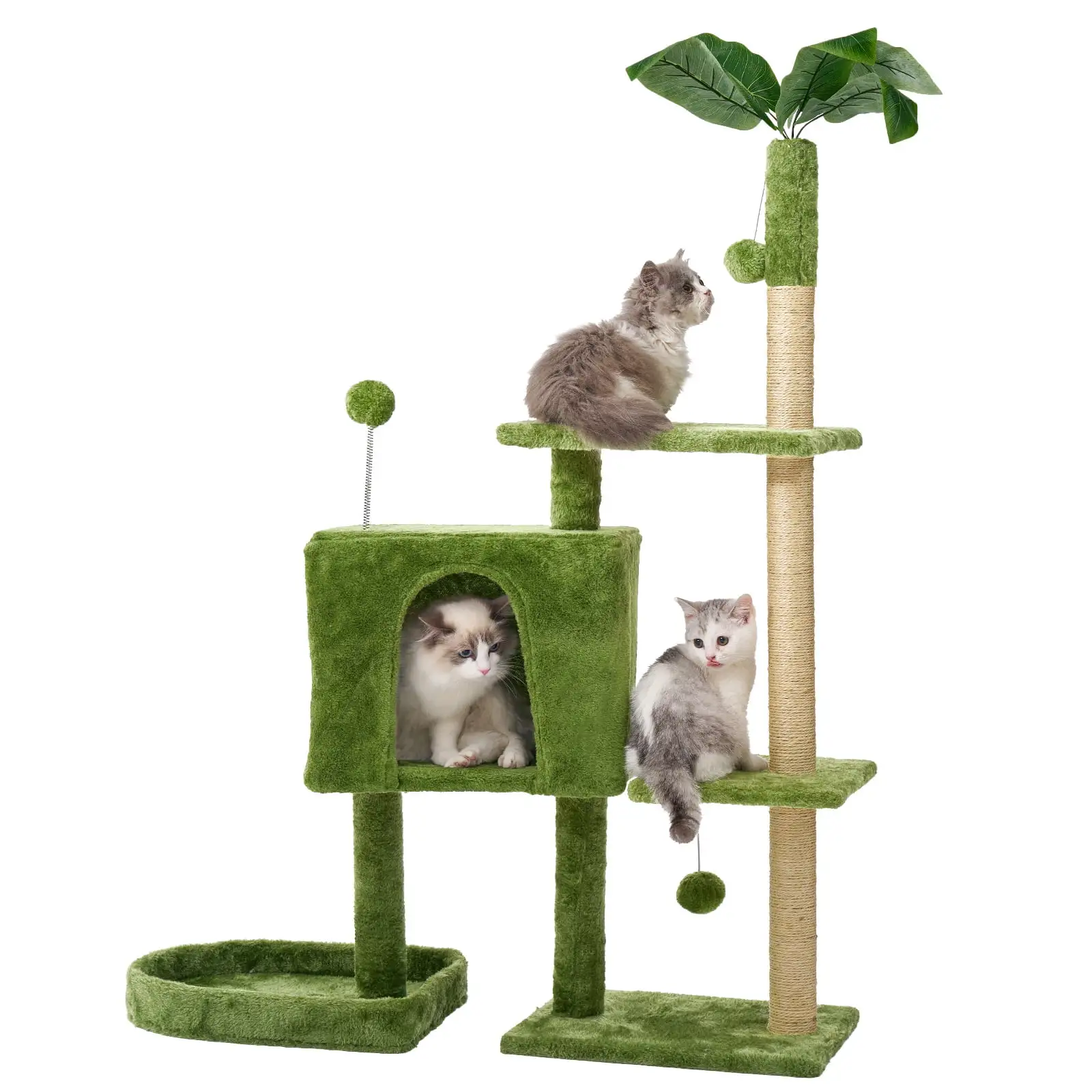 Mudie Cat Tree.52in Cat Tower for Indoor Cats. Cat Tree with Scratching Posts Plush Perch Stand. Cat Condo with Funny Toys Kittens Pet Play House.Green