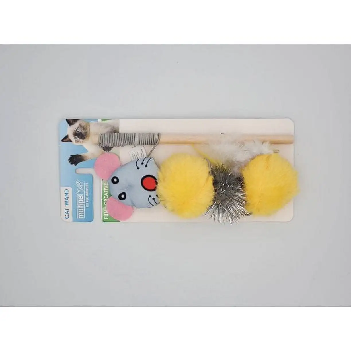 Multipet Wand Cat Toy Mouse with Feathers