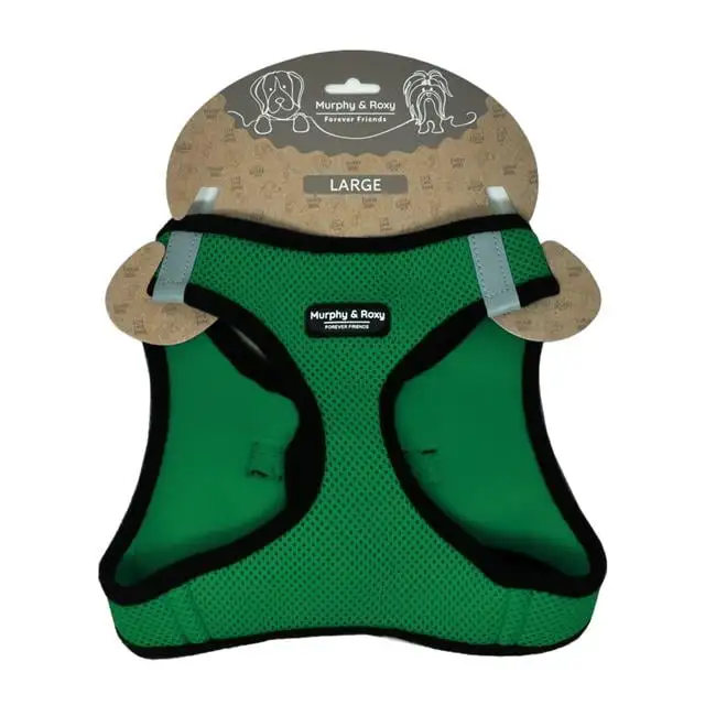 Murphy & Roxy Mesh Vest Harness Dark Green. Medium - Lightweight. Reflective Strips