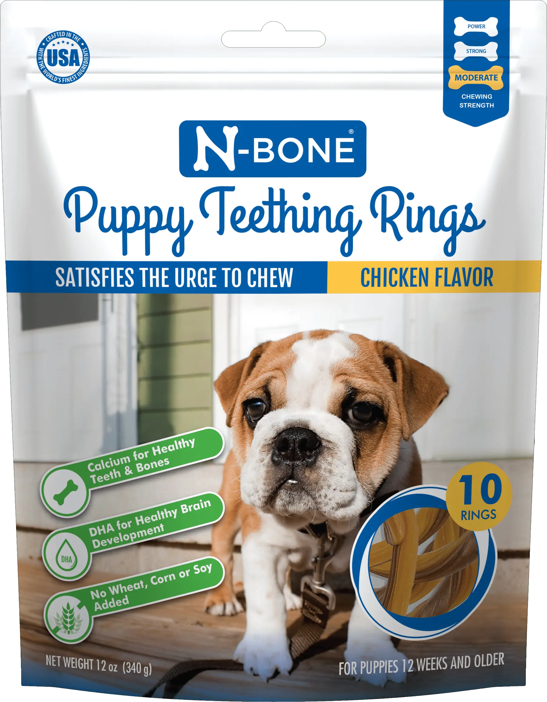 N-Bone? Puppy Teething Rings Chicken Flavor. 10 Treats. 12oz. Dried Chew Treats for Dogs