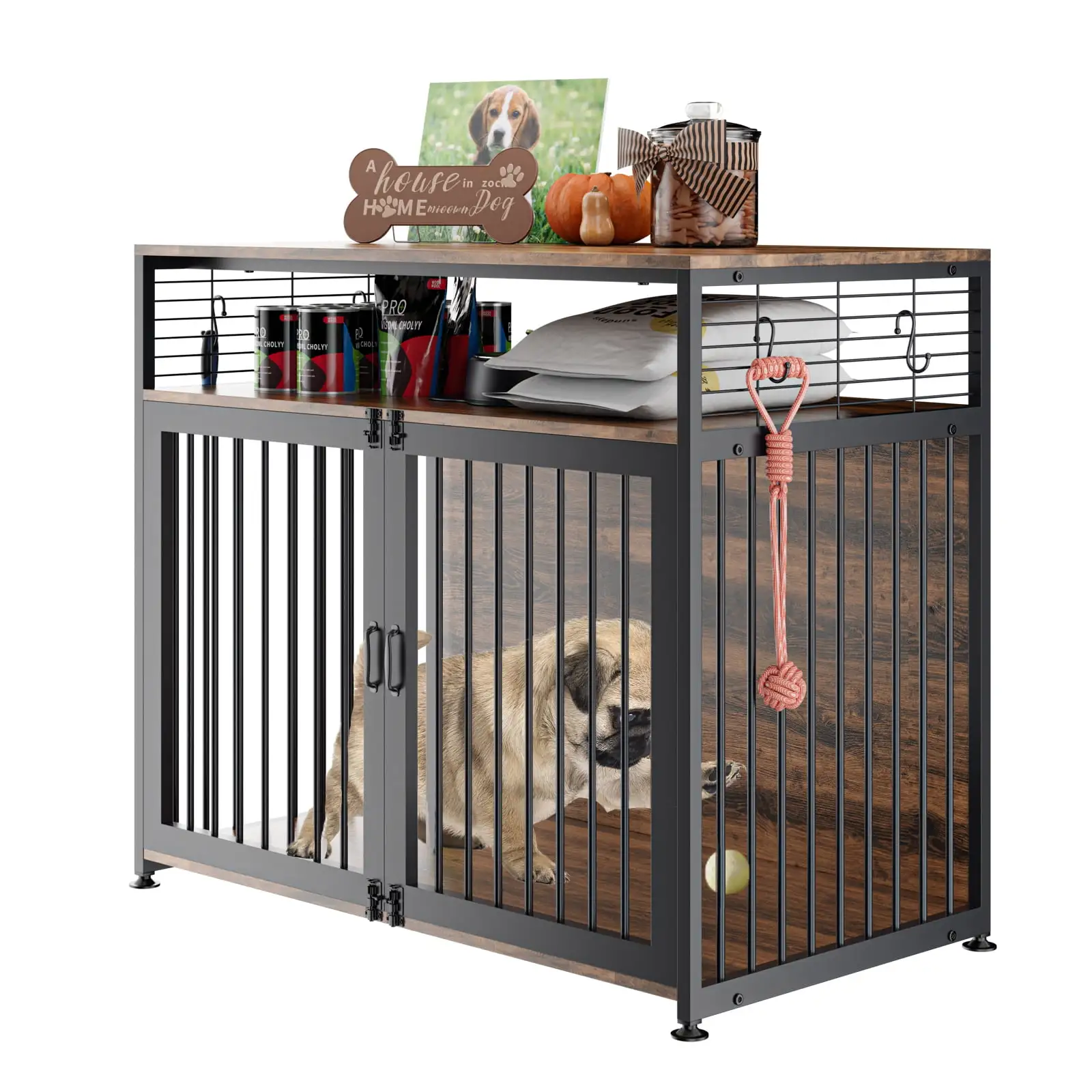 NAIZEA Furniture Dog Crate .33 Dog Kennels And Crates With Double Doors for Small/Medium/Large Dogs-Brown-S