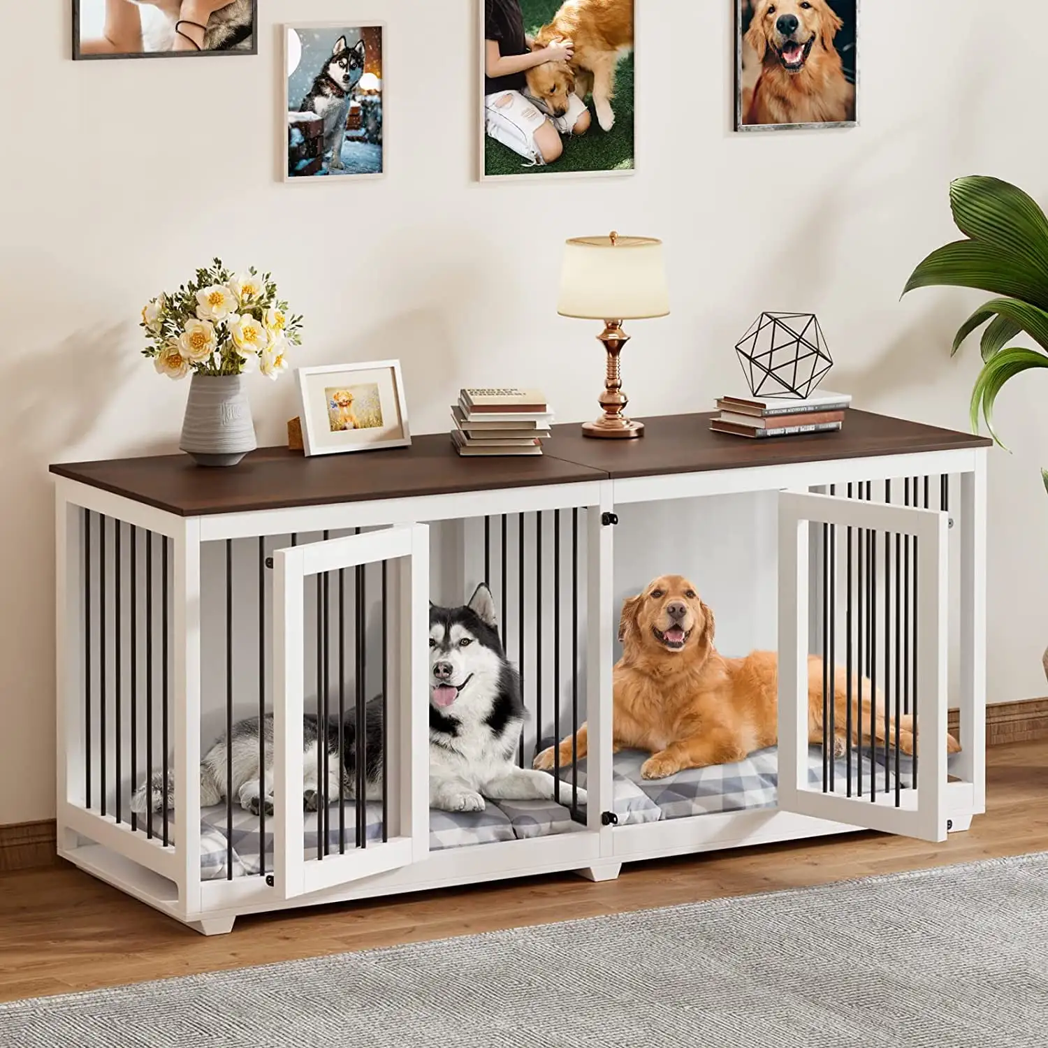 NARTRU 63 Dog Crate Furniture. Wooden Dog Kennel with Divider