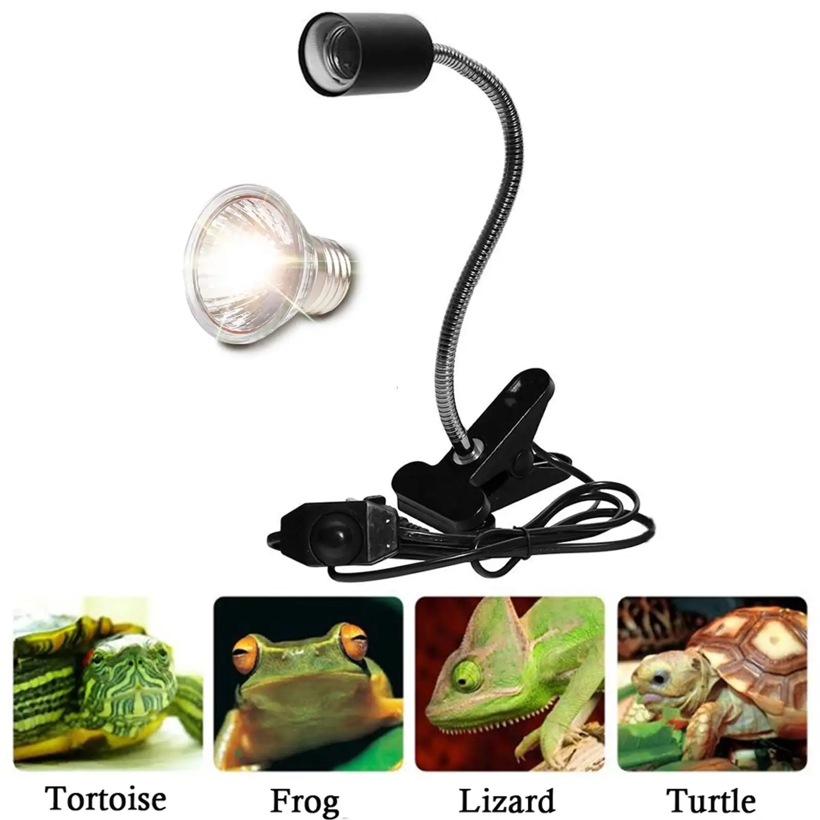 NEW Reptile Aquarium Heat Lamp Turtle Lights with Clip. UVA UVB Bulb Basking Lamp. Pet Heating Light Lamp Adjustable Holder for Reptile Turtle Lizard Snake (E27. 110V)