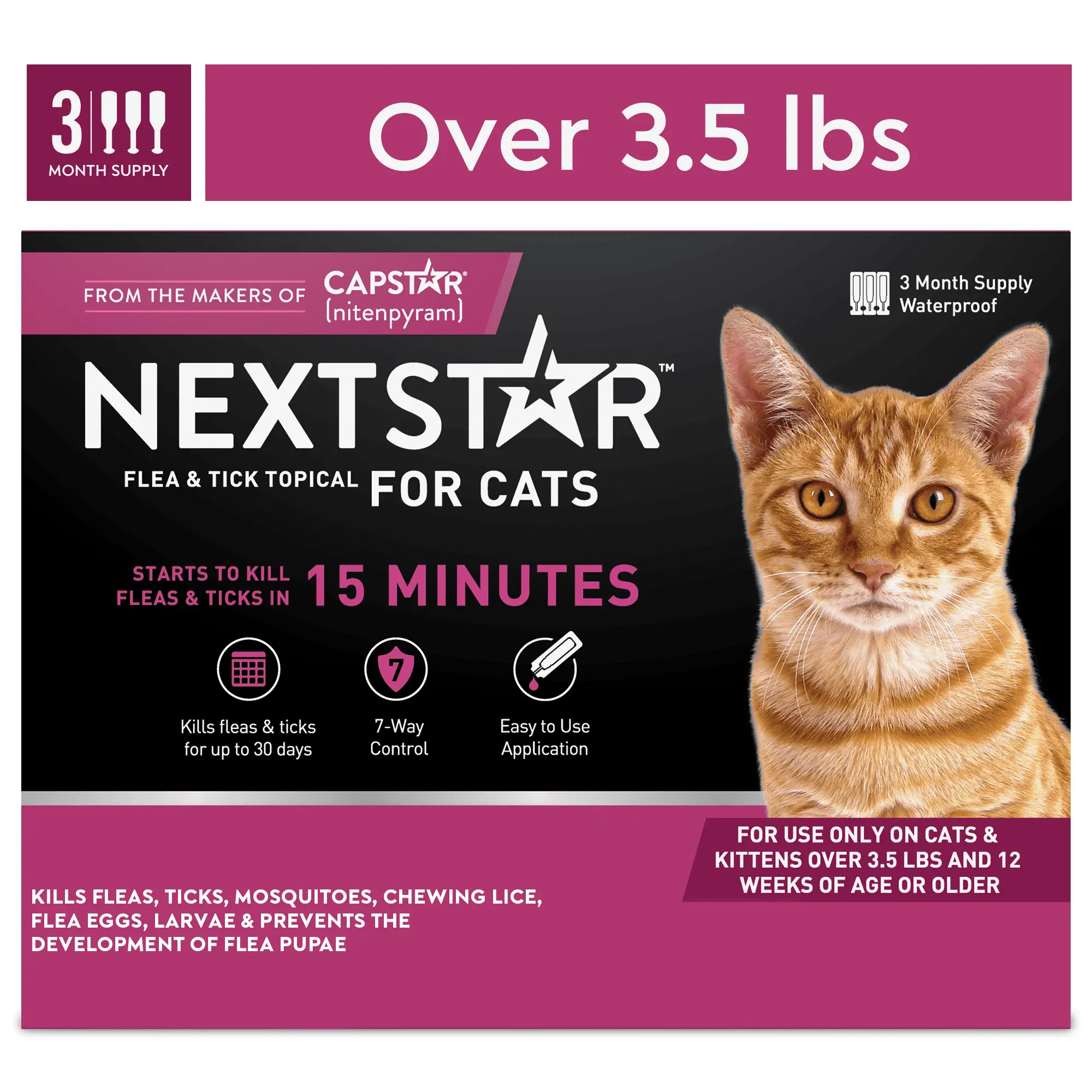 NEXTSTAR Flea & Tick Topical Prevention for Cats over 3.5 lbs. 3-Month Supply