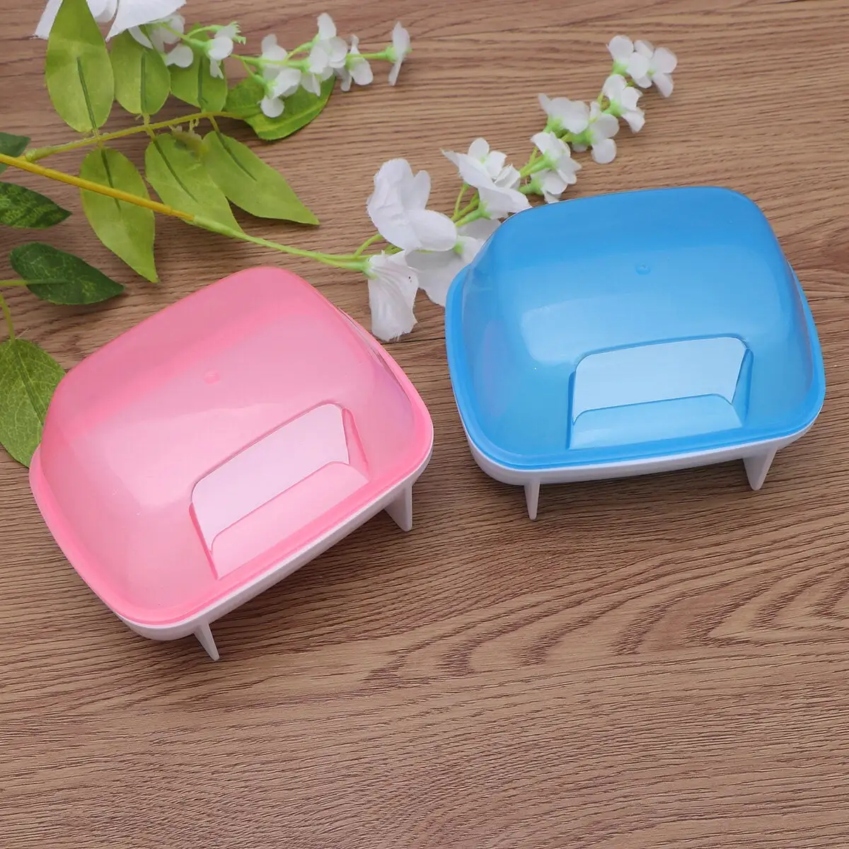 NUOLUX 2 Pcs Small Pet Chinchilla Hamster Sand Bath Room House Bathroom Container with Bath Sand (Blue. Red Style)