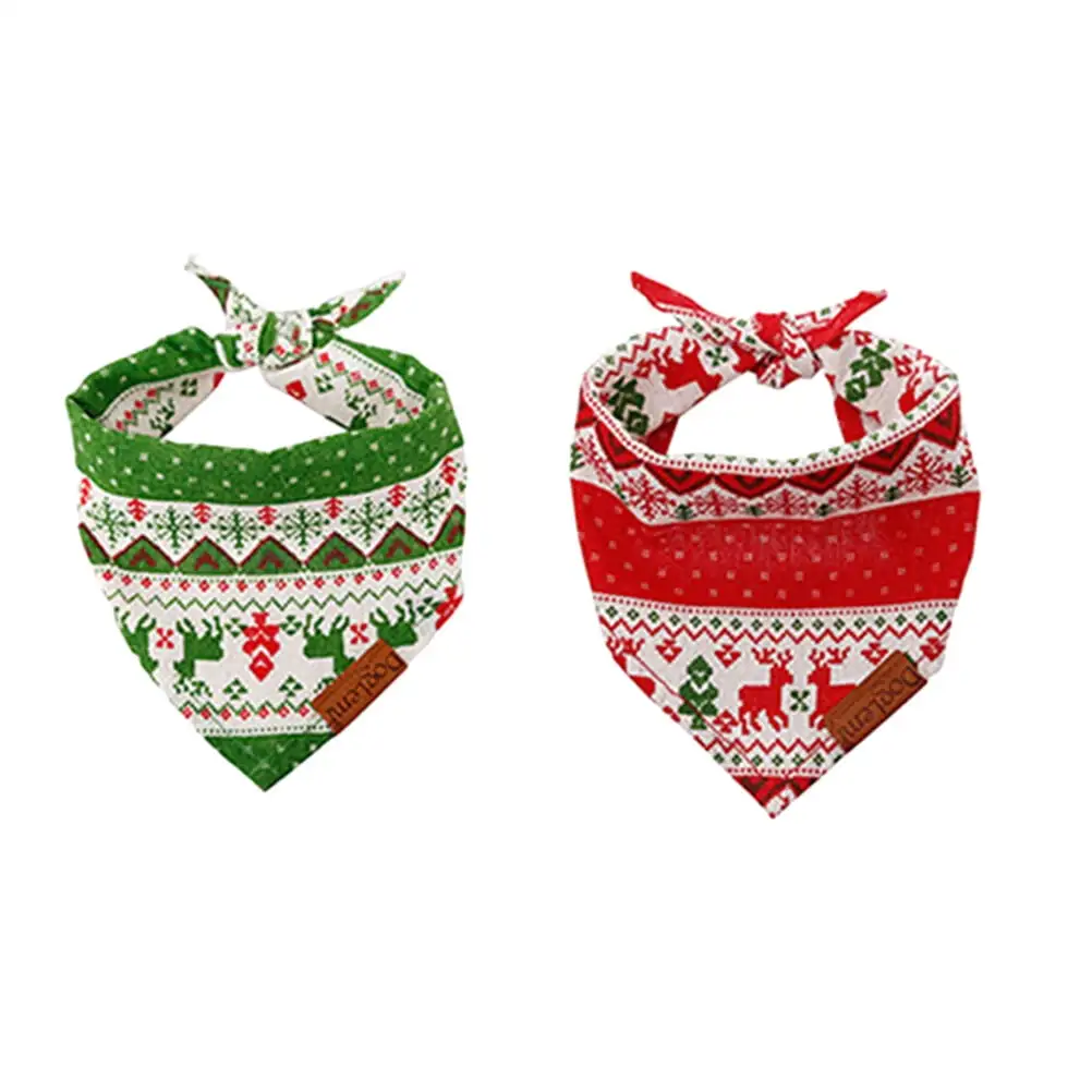 NUOLUX 2Pcs Dog Cat Collar Pet Bandana Pet Deer Pattern Triangle Scarf Christmas Costume for Christmas Size L