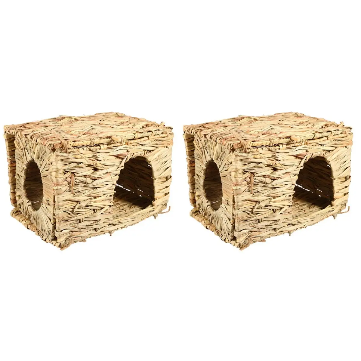 NUOLUX 2pcs Natural Hand-made Grass Hut Bed House Straw Grass Bird Cubby Nest Cage For Bunny Rabbit Hamster Gerbil Chinchillas