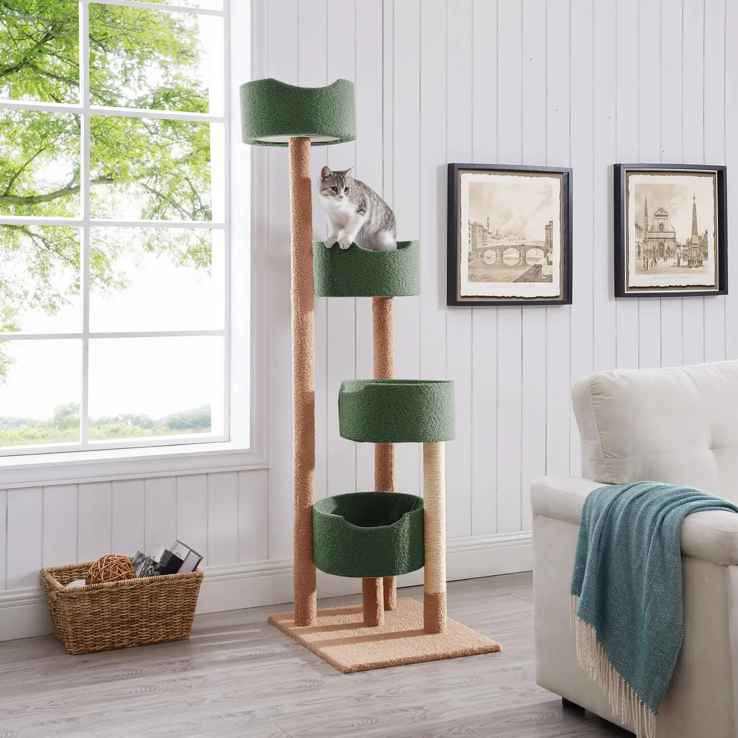 Naomi Home 65 inch Cat Tree with Scratching Post Tower for Medium and Large Cats-Color: Green