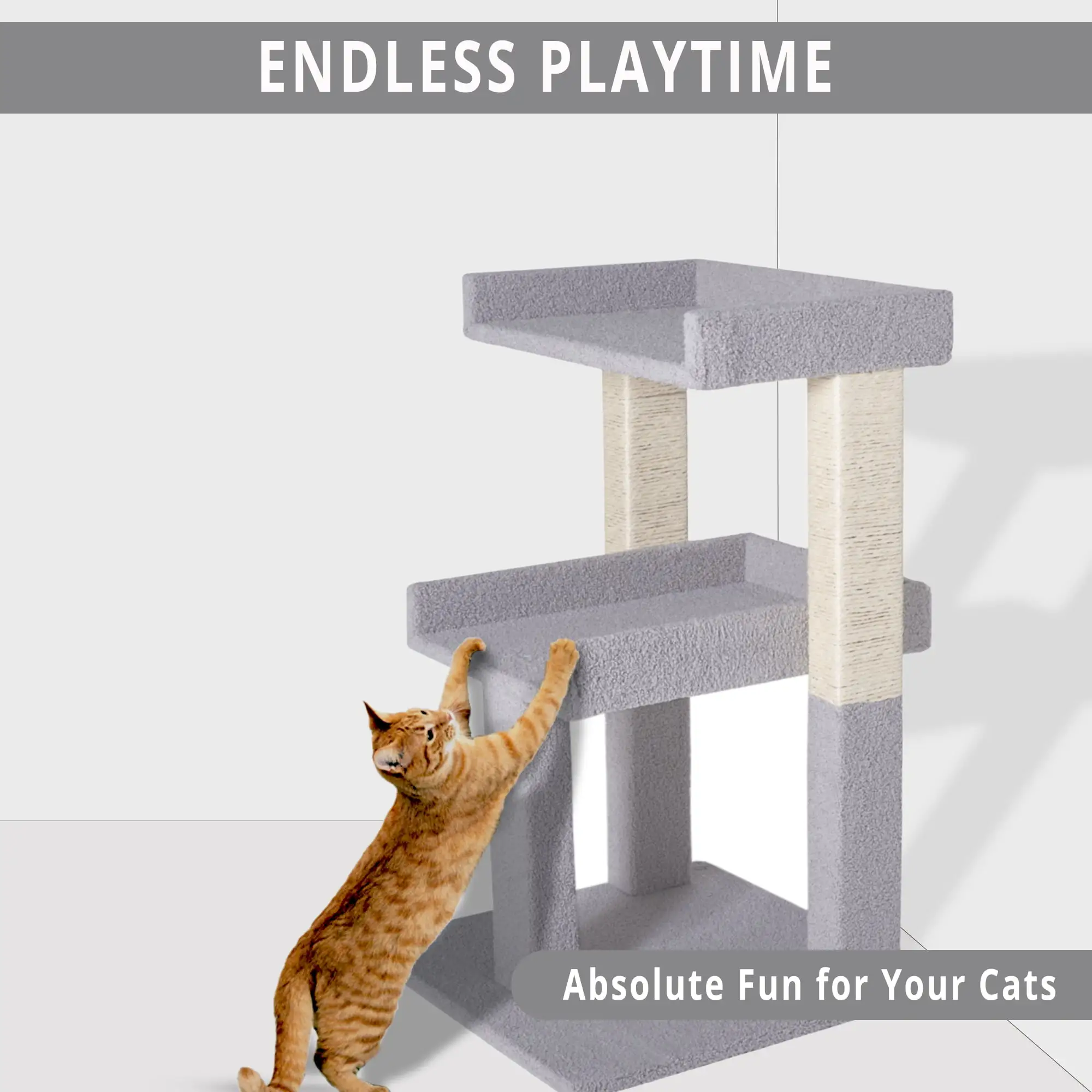 Naomi Home LuLu Cat Tree for Large Cats. Cat Tower for Large Cats. Cat Activity with Scratching Post. 2 Level Cat Play Perch. Cat Climbing Tower. Cat Tree for Indoor Cats. Multi-Level Cat Condos: Gray