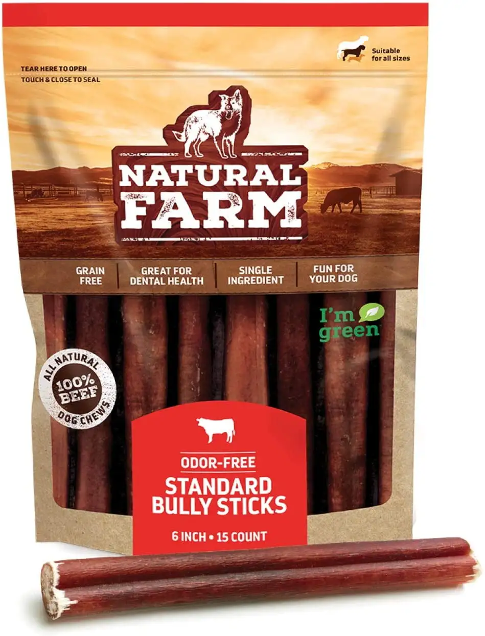 Natural Farm Bully Sticks for Dogs. 6 Inches. 15 Pack