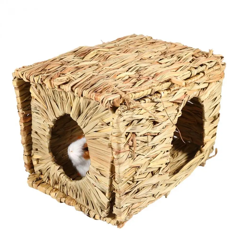 Natural Hand-made Grass Hut Bed House Straw Grass Bird Cubby Nest Cage For Bunny Rabbit Hamster Gerbil Chinchillas