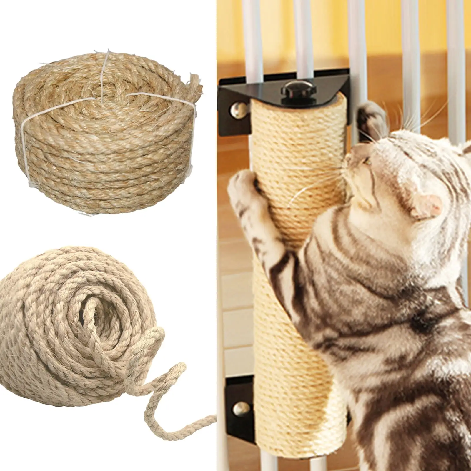 Natural Sisal Rope Heavy Duty Cat Scratcher Replacement Twine for Cat Scratching Post DIY Crafts Gardening-Brown.S