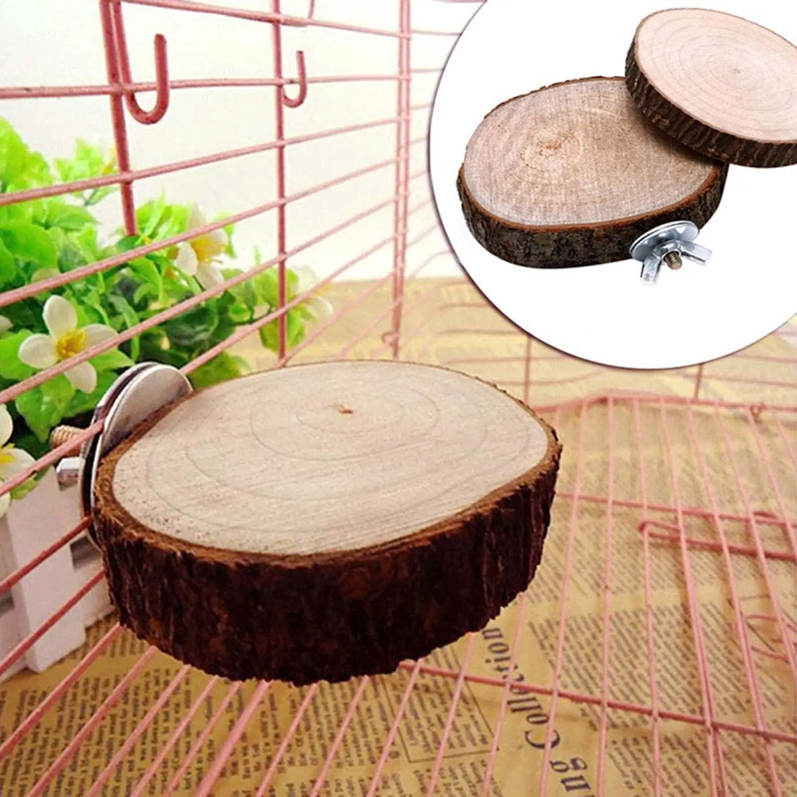 Natural Wood Stand Toy for Small Medium Pet Bird Parrot Parakeet Squirrel Cage