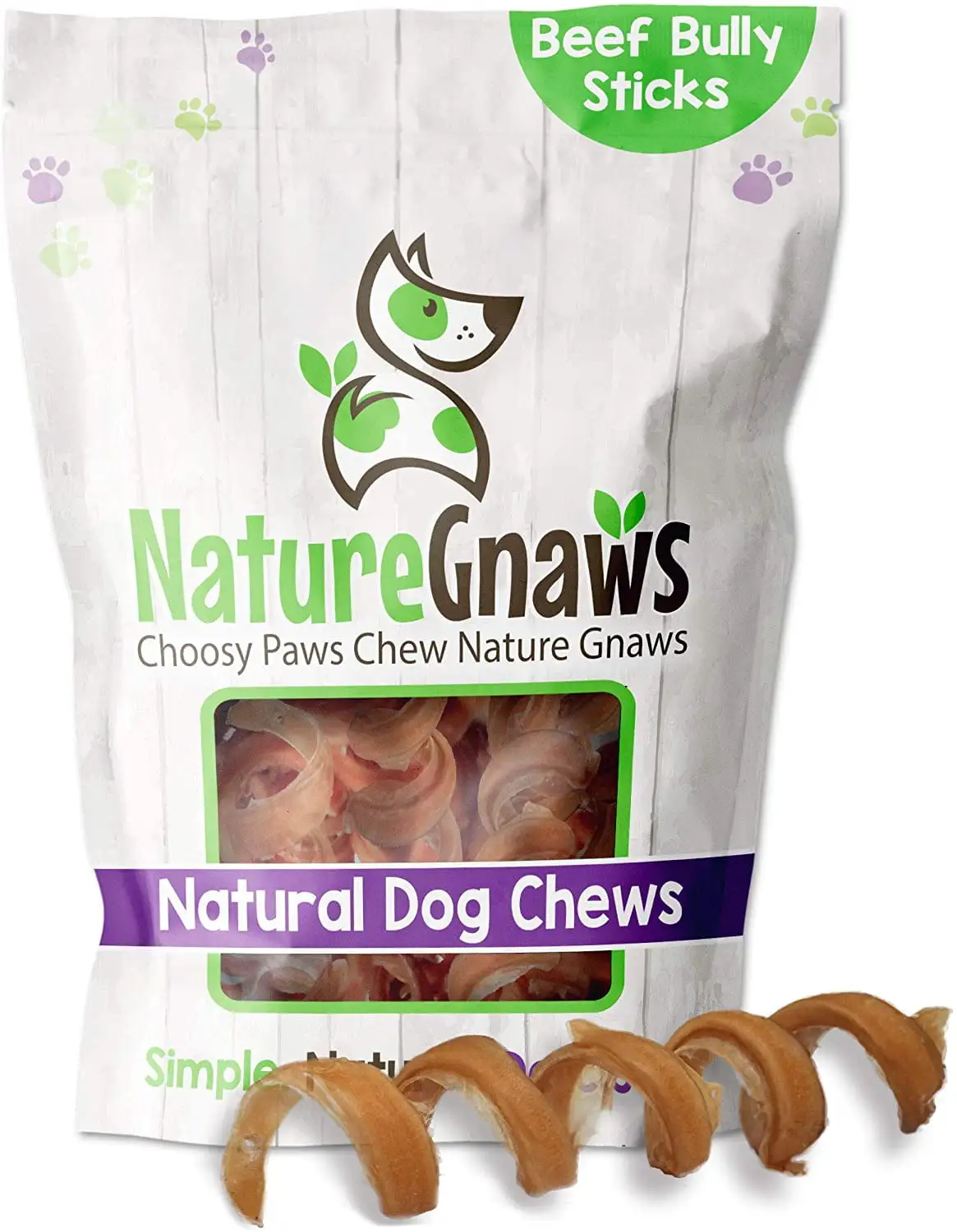 Nature Gnaws Natural Beef Bully Stick Springs for Dogs 7-8 (6 Count) Rawhide-Free Pet Chew Treats