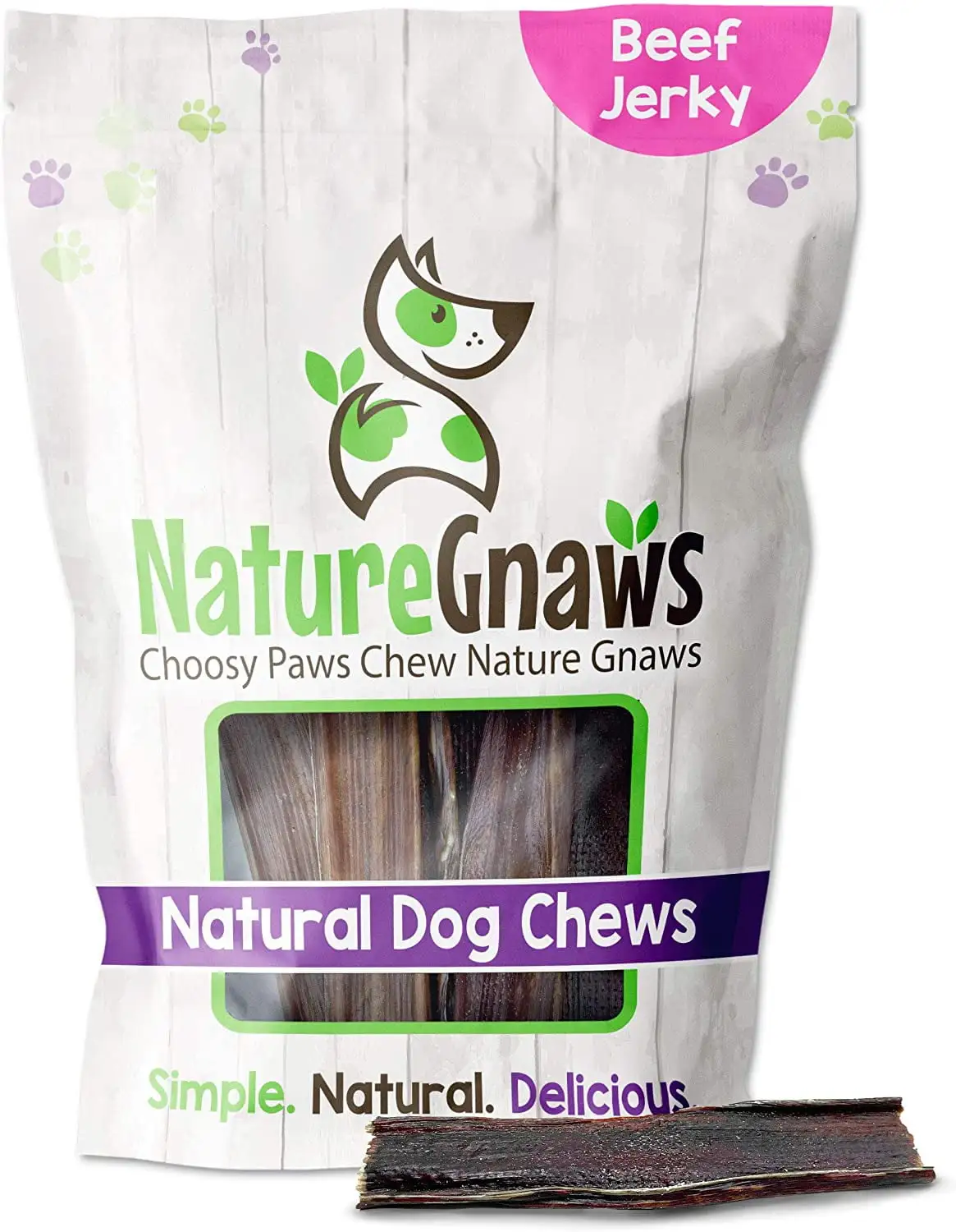 Nature Gnaws Natural Beef Jerky Chews for Dogs 4-5 (20 Count) Rawhide-Free Pet Treats