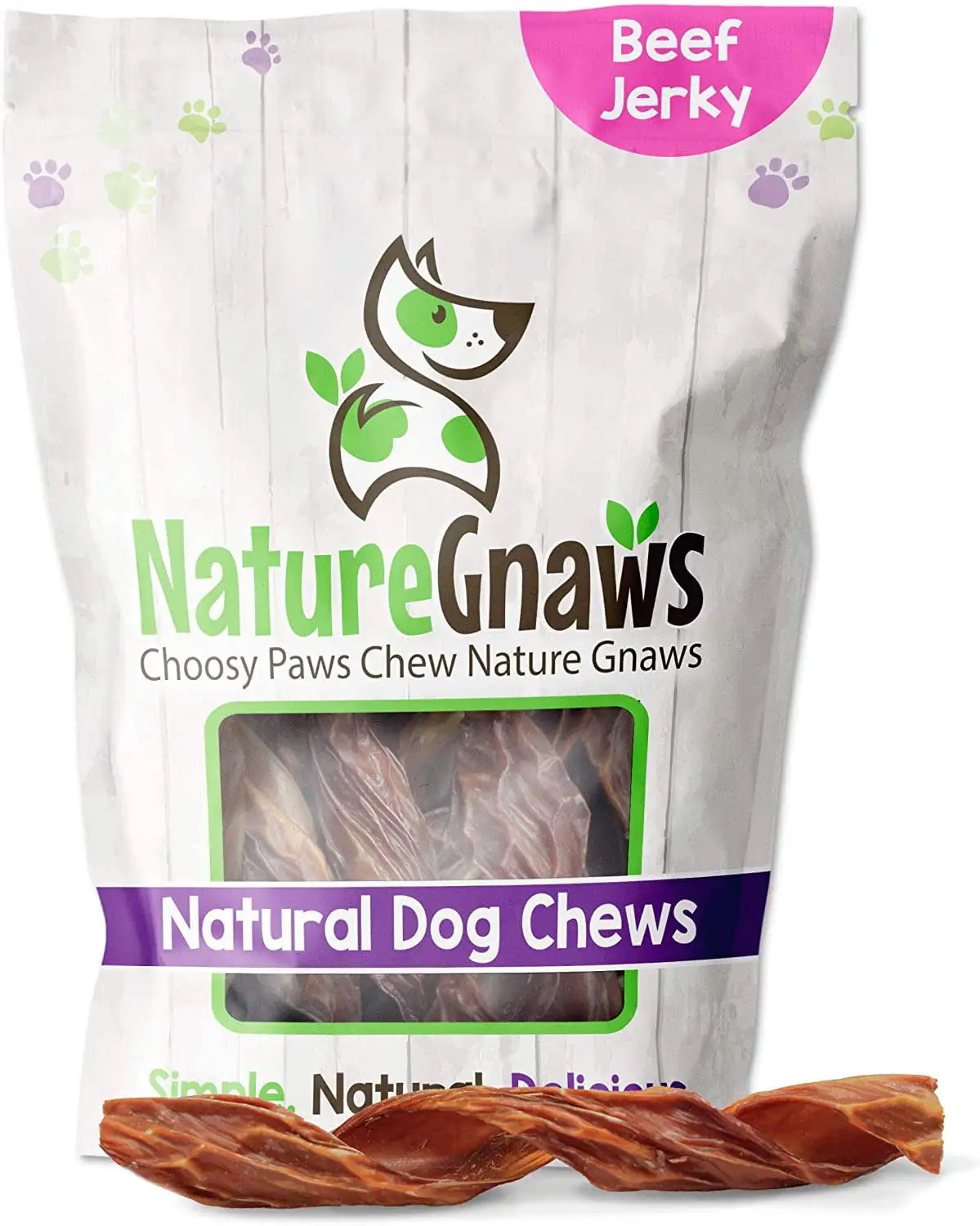 Nature Gnaws Natural Beef Jerky Springs for Dogs 7-8 (6 Count) Rawhide-Free Pet Chew Treats