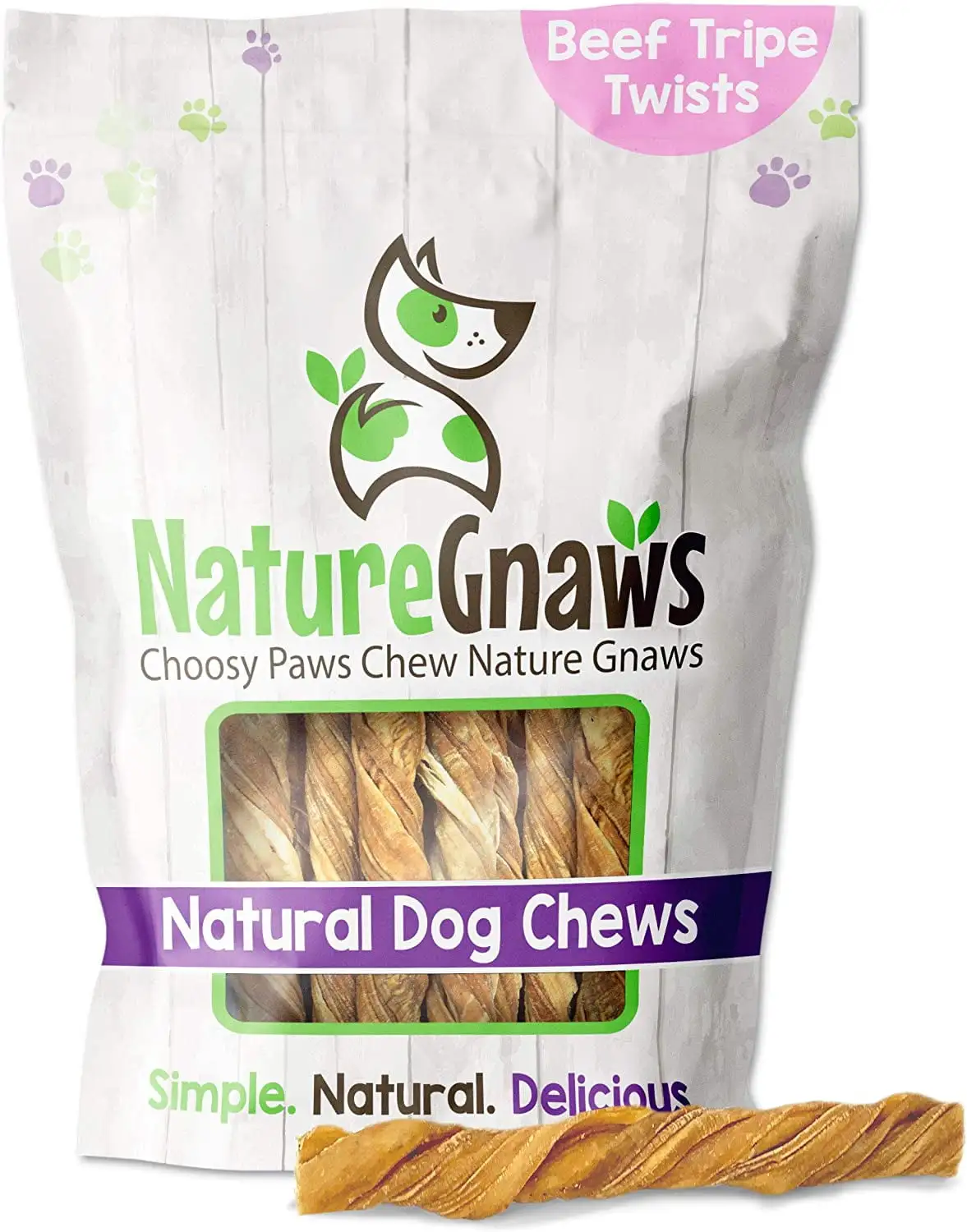 Nature Gnaws Natural Beef Tripe Twists for Dogs 4-5 (10 Count) Rawhide-Free Pet Chew Treats