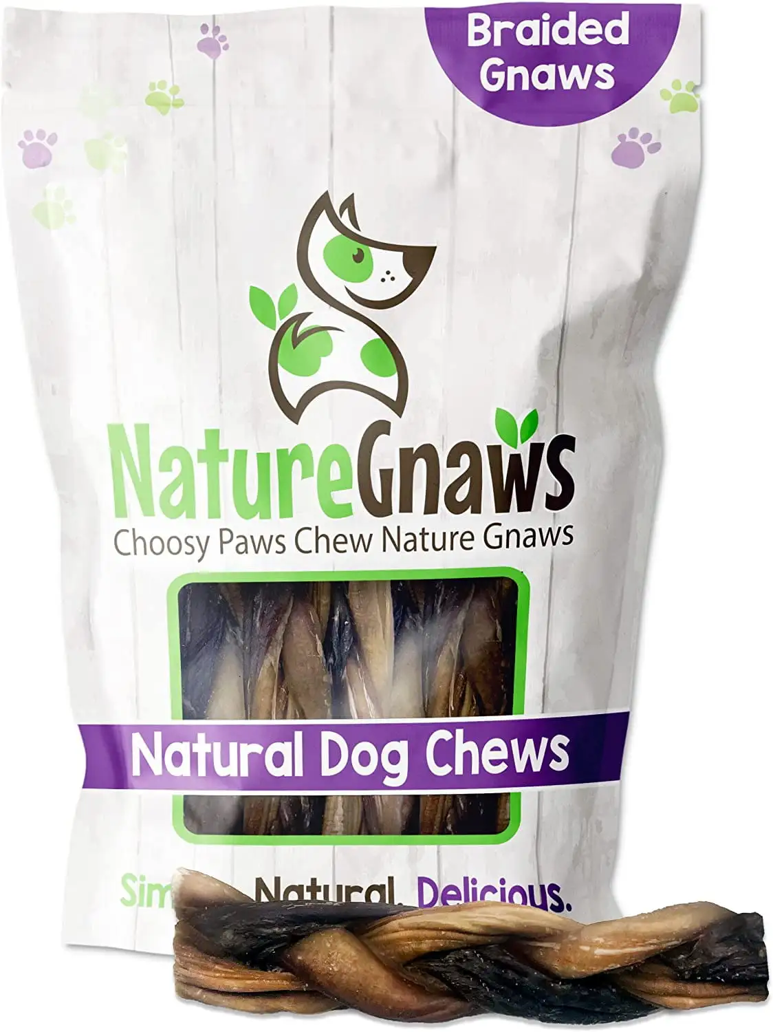 Nature Gnaws Natural Braided Beef Gnaws for Dogs 5-6 (3 Count) Rawhide-Free Pet Chew Treats