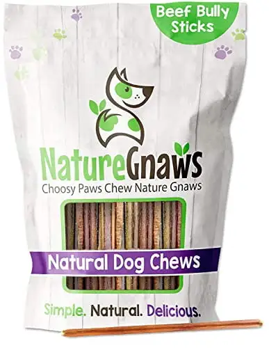 Nature Gnaws Natural Extra Thin Beef Bully Sticks for Dogs 5-6 (50 Count) Rawhide-Free Chew Treats