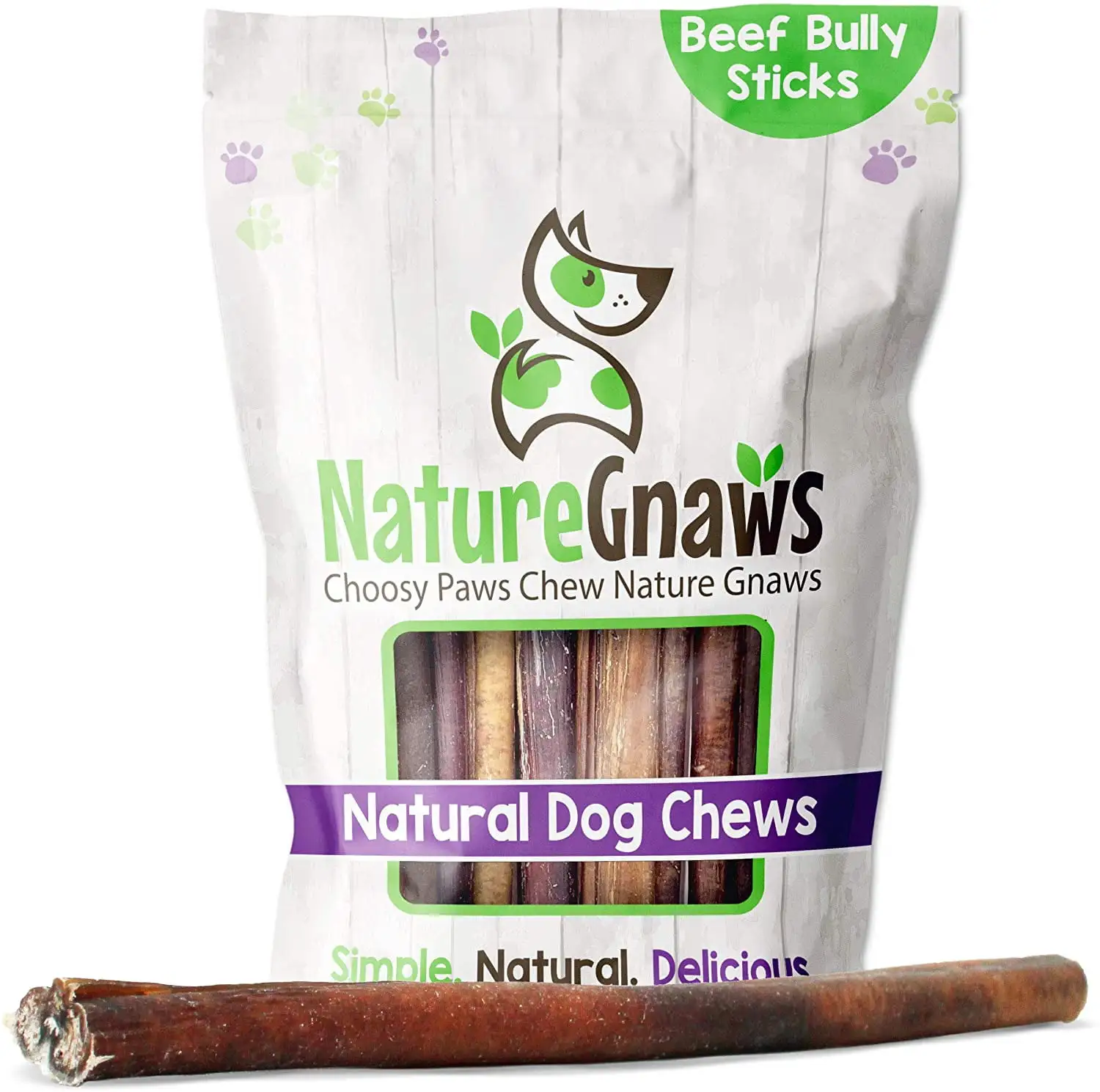 Nature Gnaws Natural Large Beef Bully Sticks for Dogs 11-12 (5 Count) Rawhide-Free Pet Chew Treats