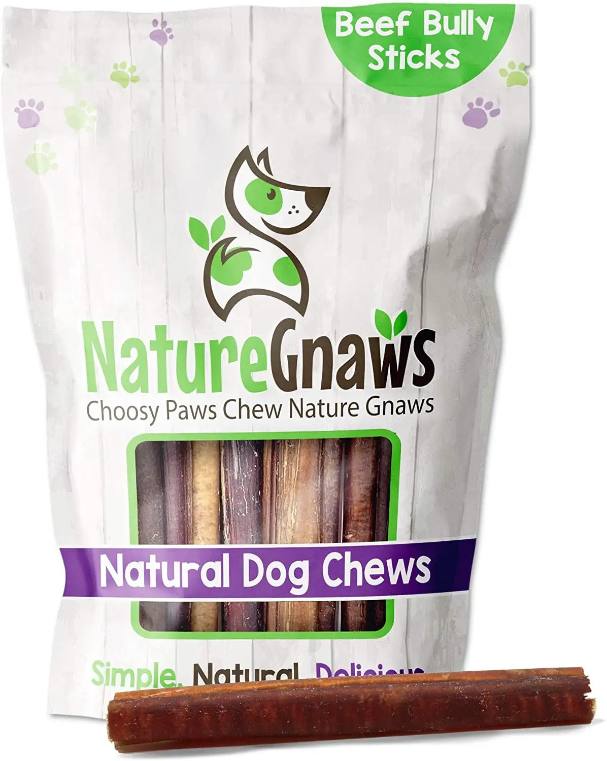 Nature Gnaws Natural Large Beef Bully Sticks for Dogs 5-6 (3 Count) Rawhide-Free Pet Chew Treats