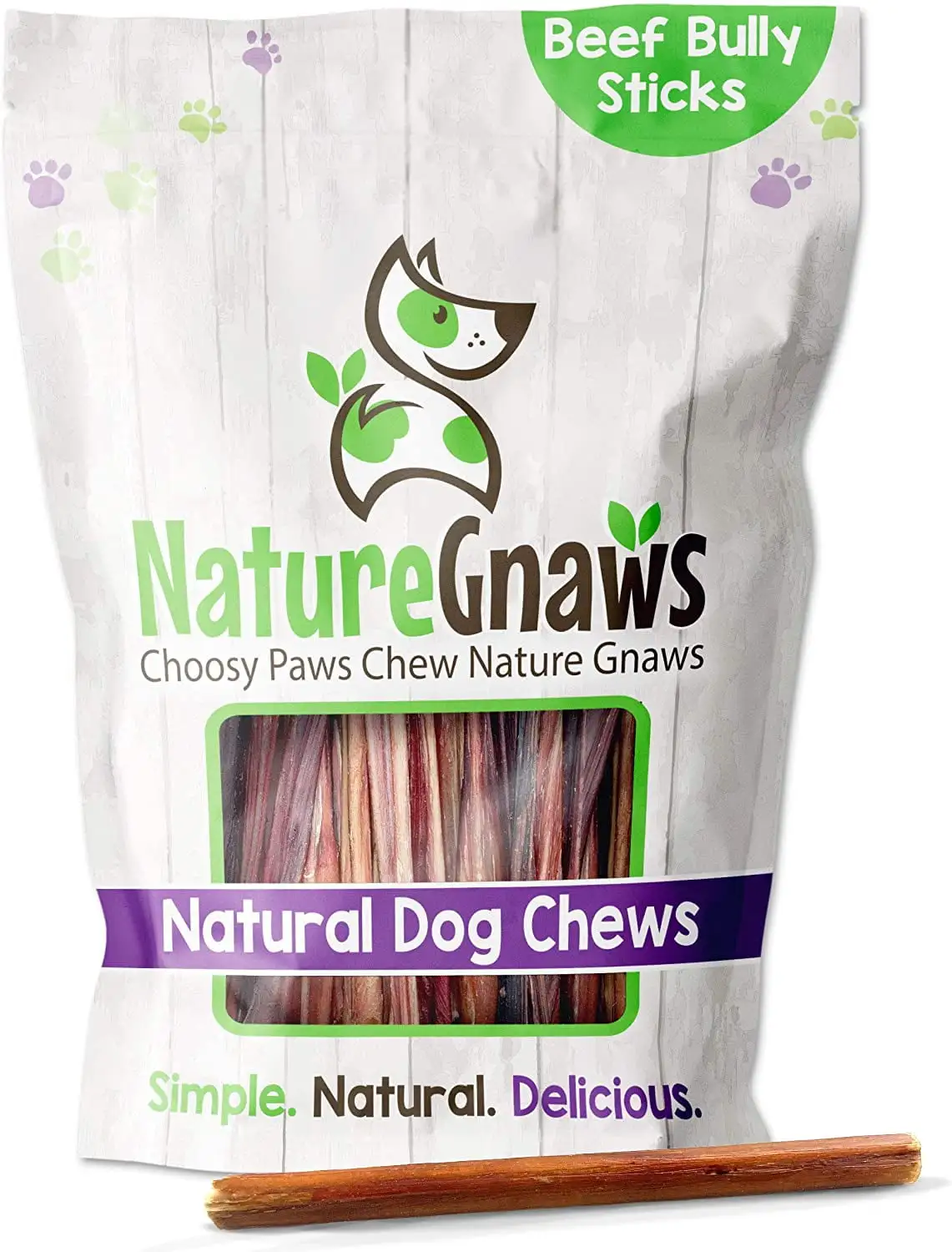 Nature Gnaws Natural Small Beef Bully Sticks for Dogs 5-6 (5 Count) Rawhide-Free Pet Chew Treats