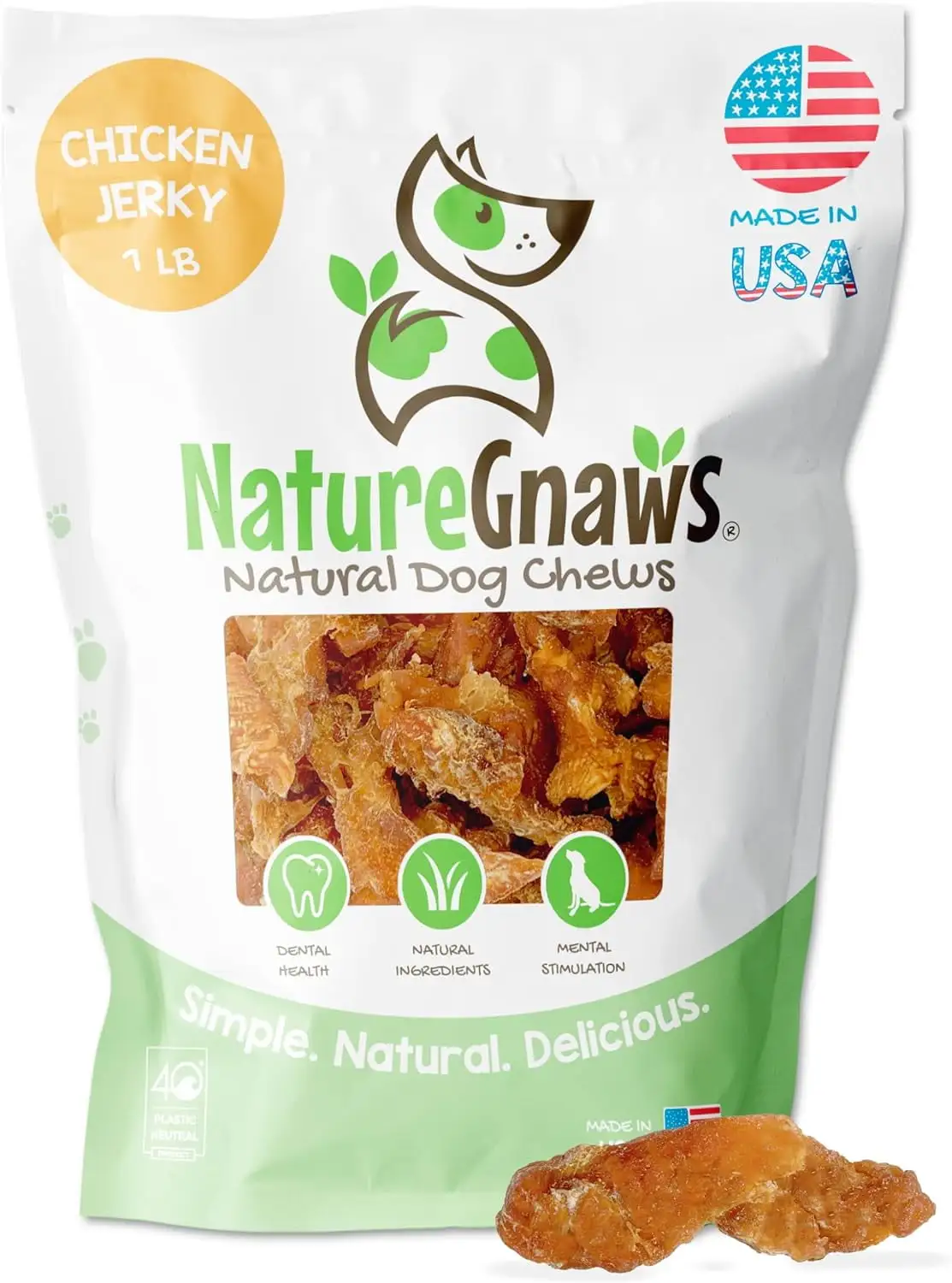 Nature Gnaws Natural USA Chicken Jerky for Dogs (1 lb) Rawhide-Free Pet Chew Treats