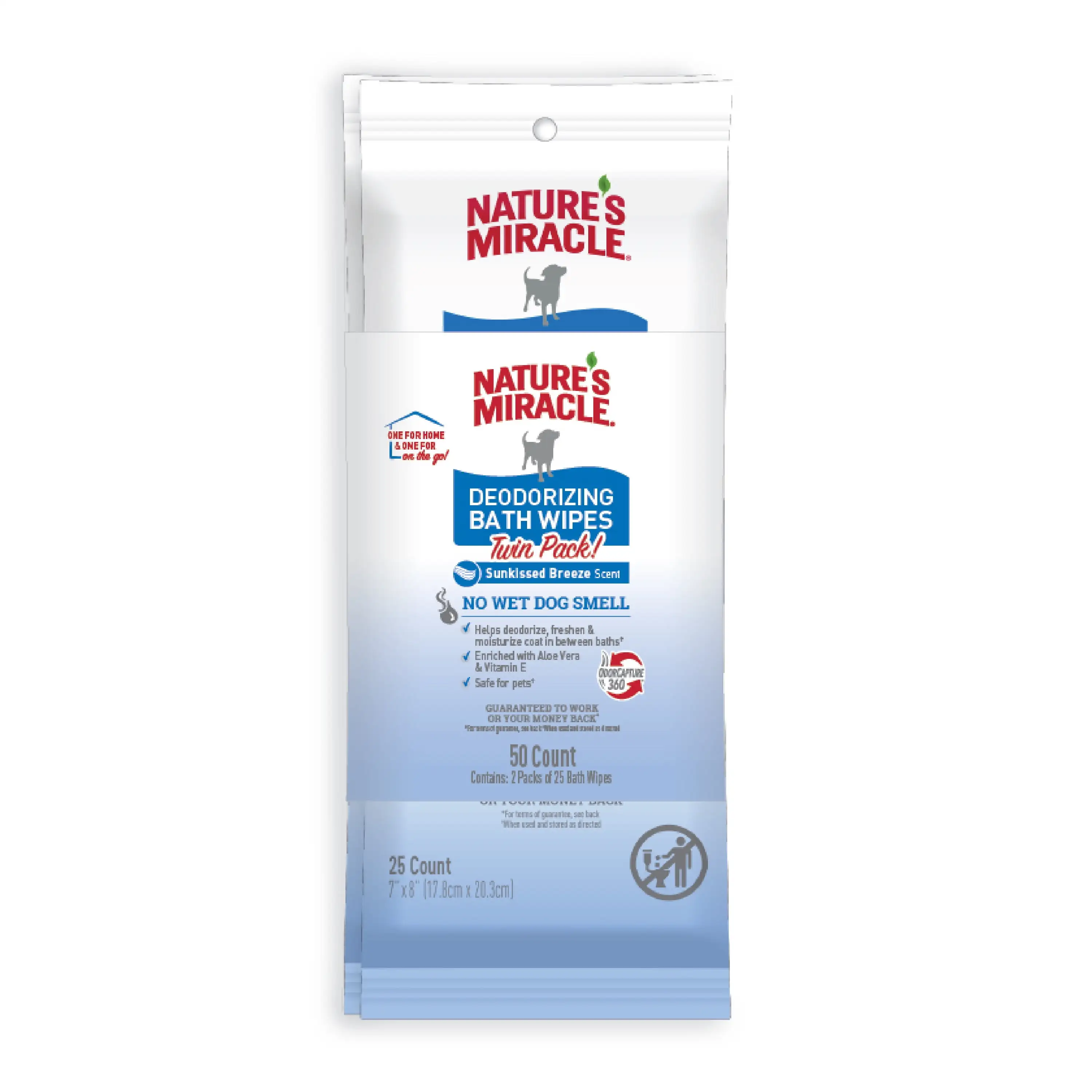 Nature's Miracle Deodorizing Bath Wipes for Dogs. Sunkissed Breeze. Twin Pack. 50 Total Wipes