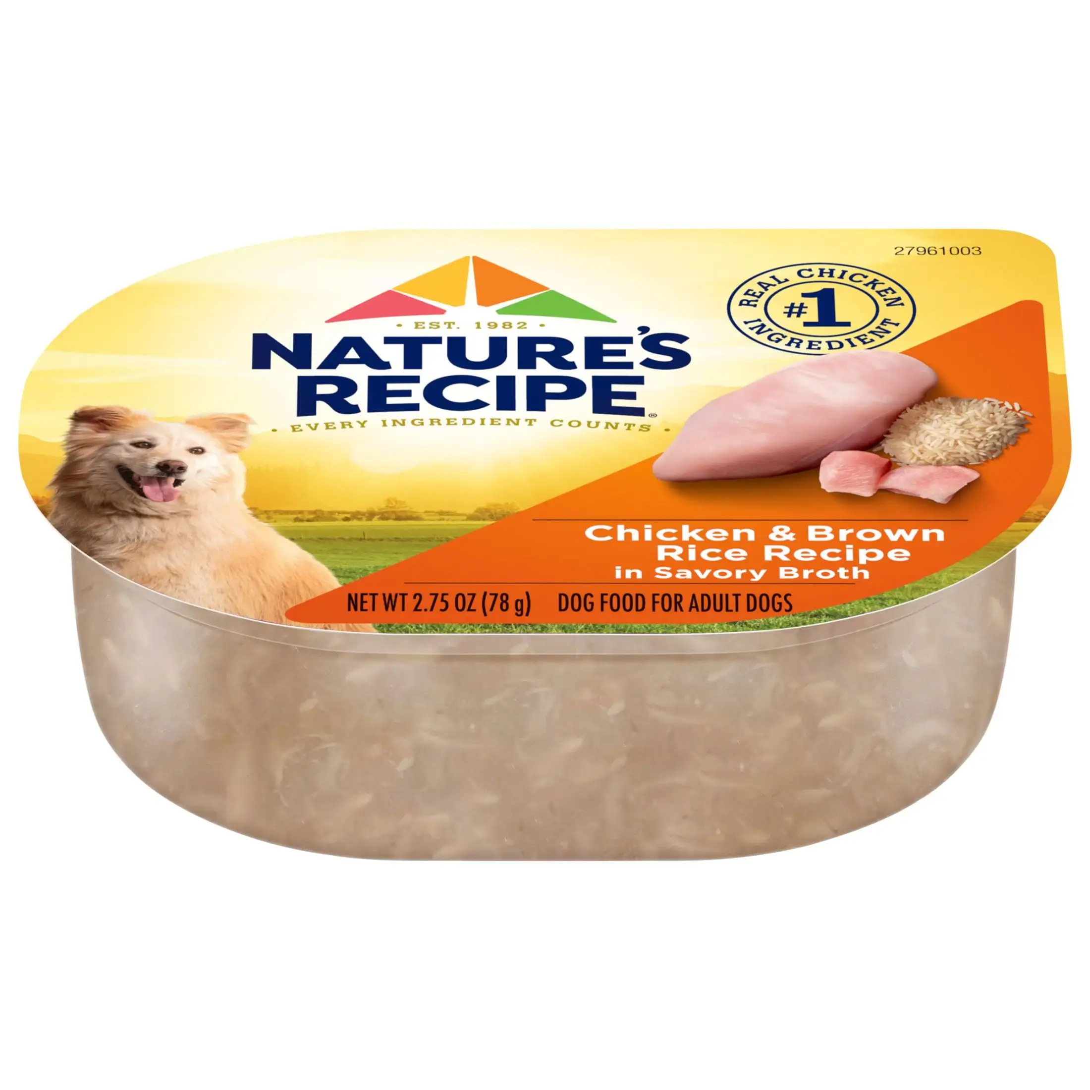 Nature's Recipe Chicken & Brown Rice Recipe in Savory Broth Wet Dog Food. 2.75 oz. Cup