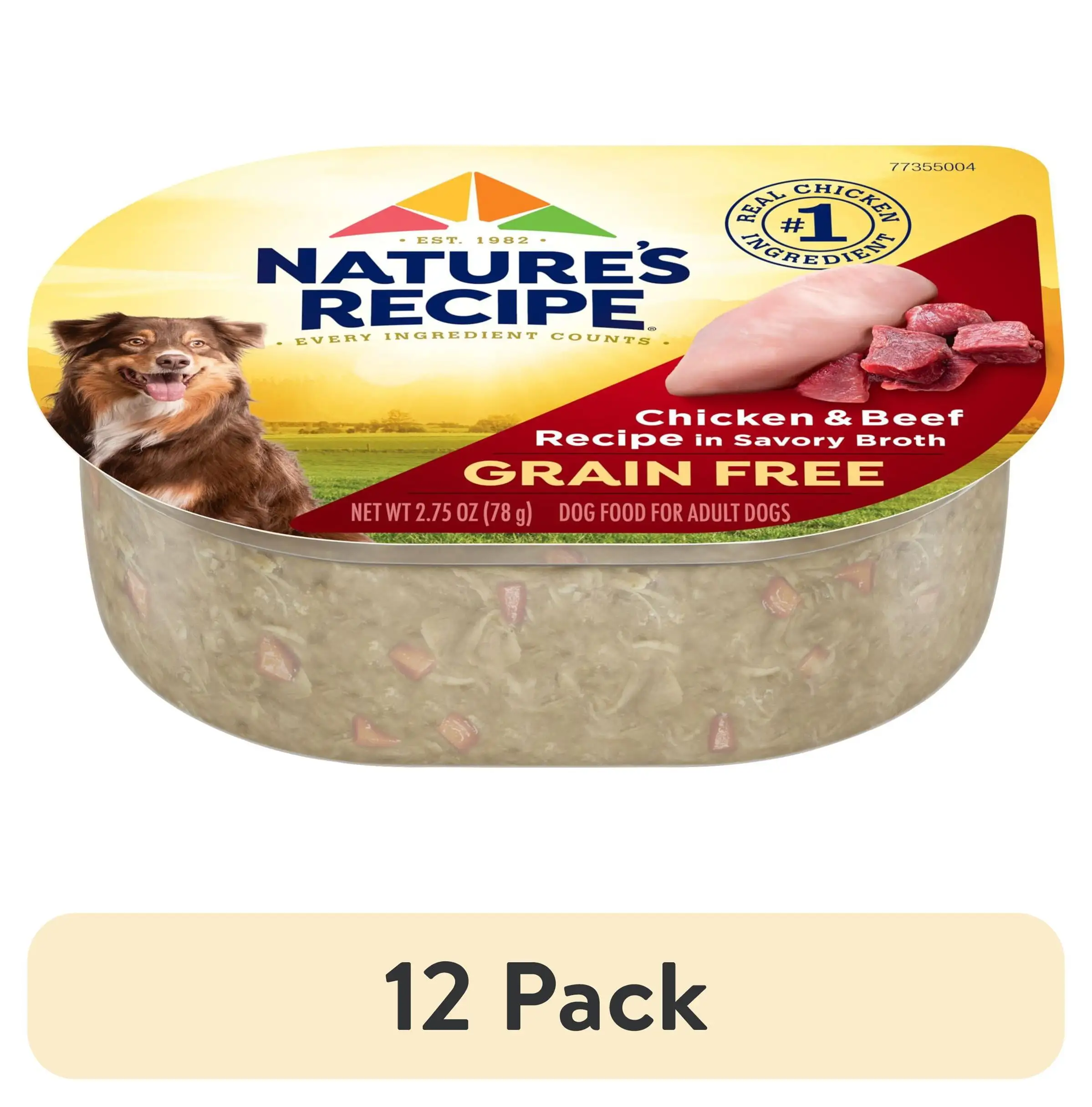 (12 pack) Nature's Recipe Grain Free Chicken & Beef Recipe in Savory Broth Wet Dog Food. 2.75 oz. Cup