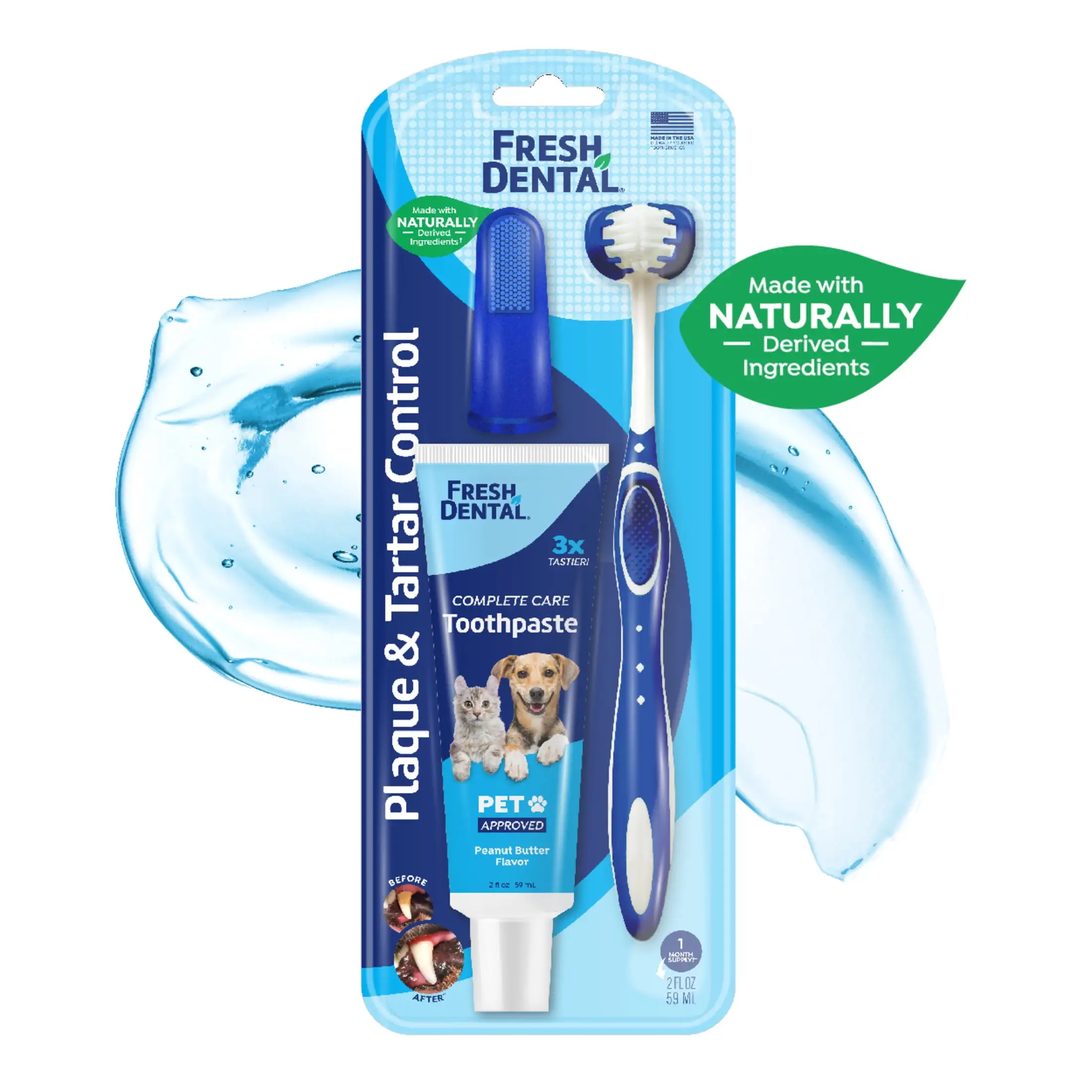 Naturel Promise Fresh Dental Tooth Brushing Kit for Dogs & Cats. 2 oz Gel and Toothbrush