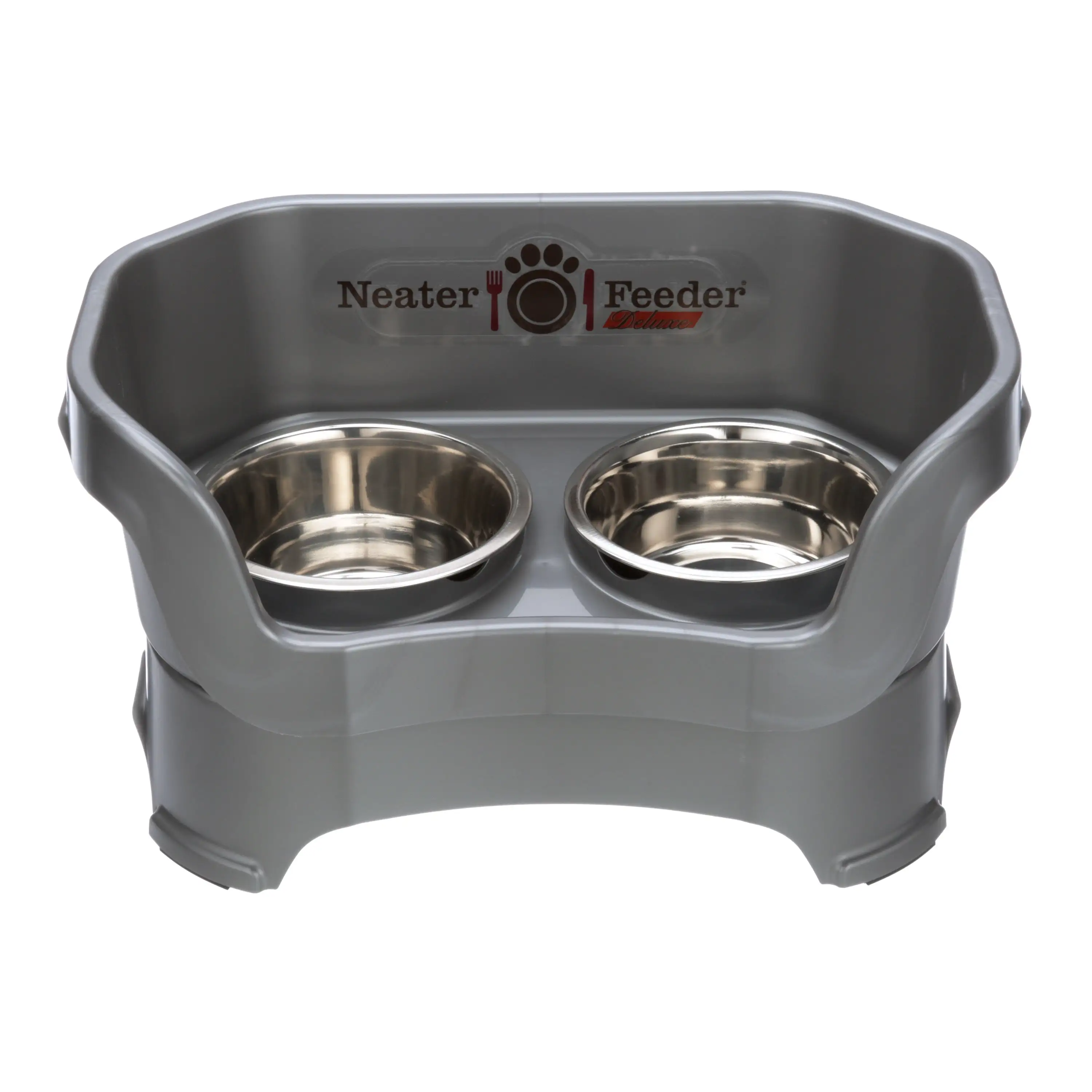 Neater Pets Neater Feeder Deluxe Mess-Proof Elevated Food & Water Bowls for Medium Dogs. Gunmetal