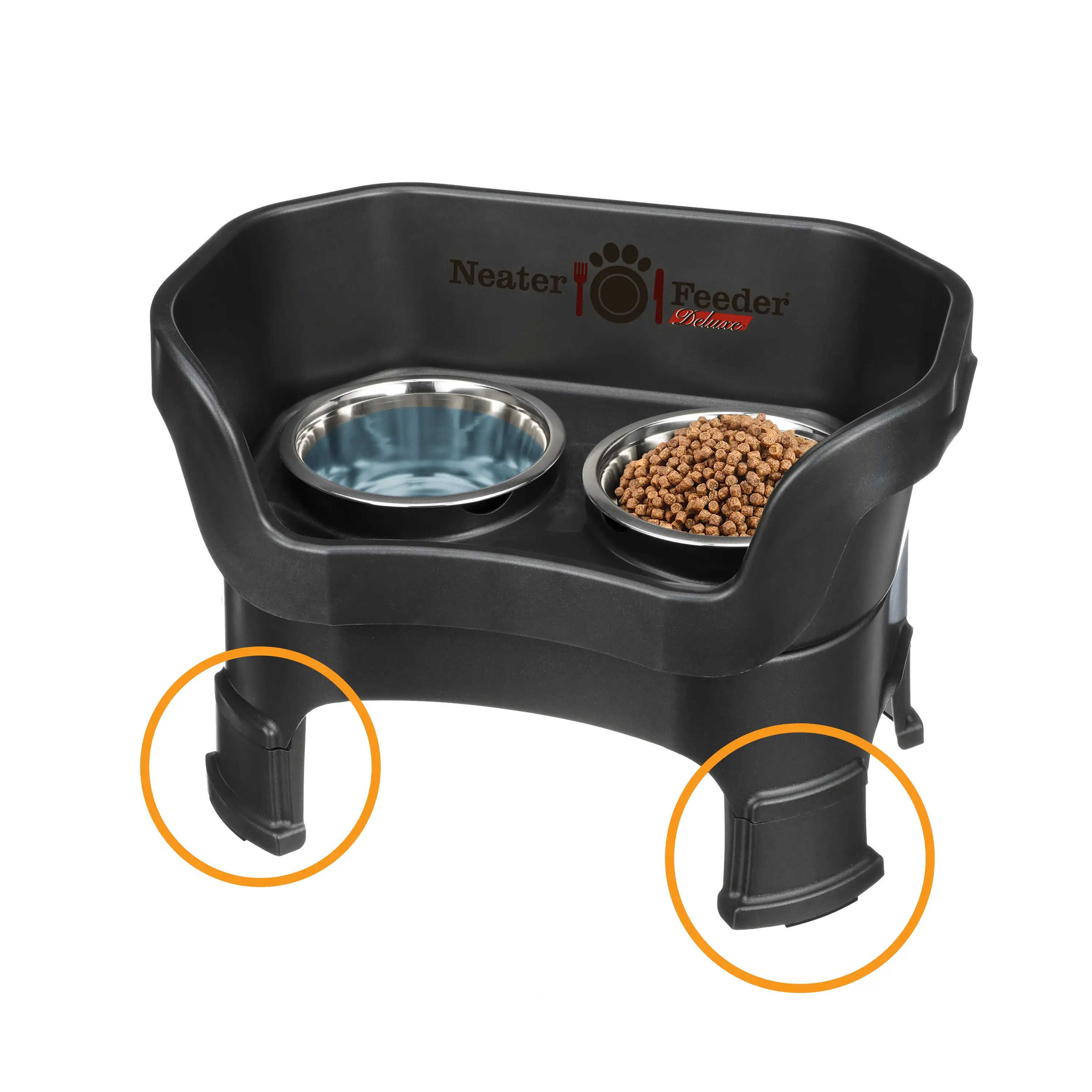 Neater Pets Neater Feeder Deluxe With Leg Extensions Mess-Proof Elevated Food & Water Bowls for Medium Dogs. Midnight Black