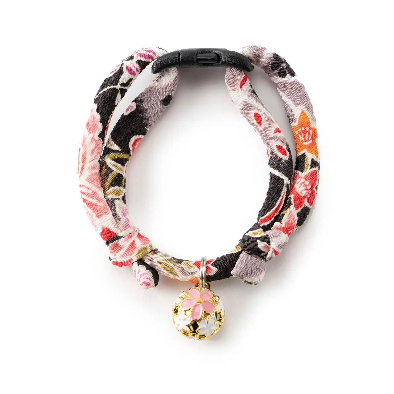 Necoichi Chirimen Sakura Cat Collar (Black)