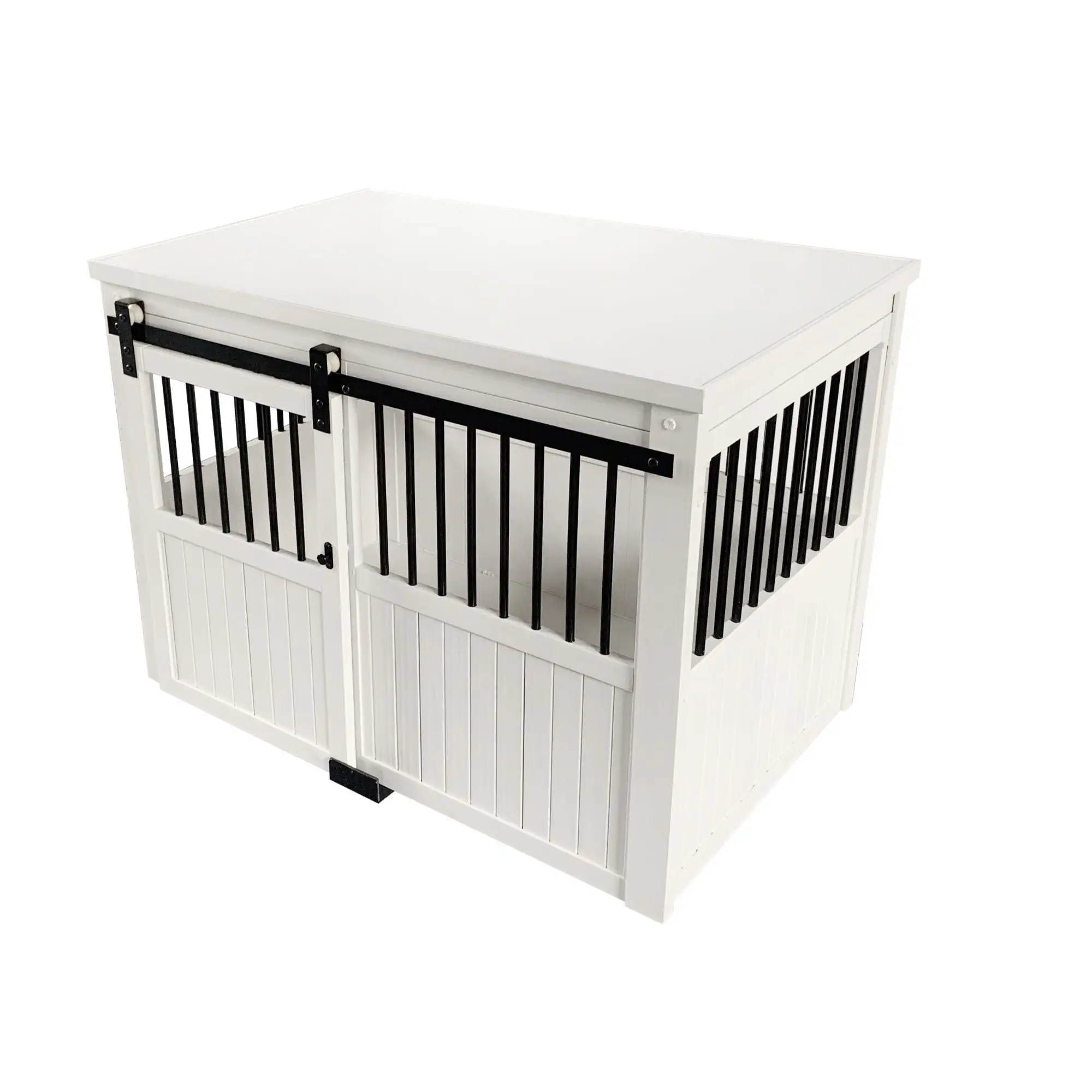 New Age Pet Ecoflex Homestead Sliding Barn Door Dog Furniture Crate - White. Large