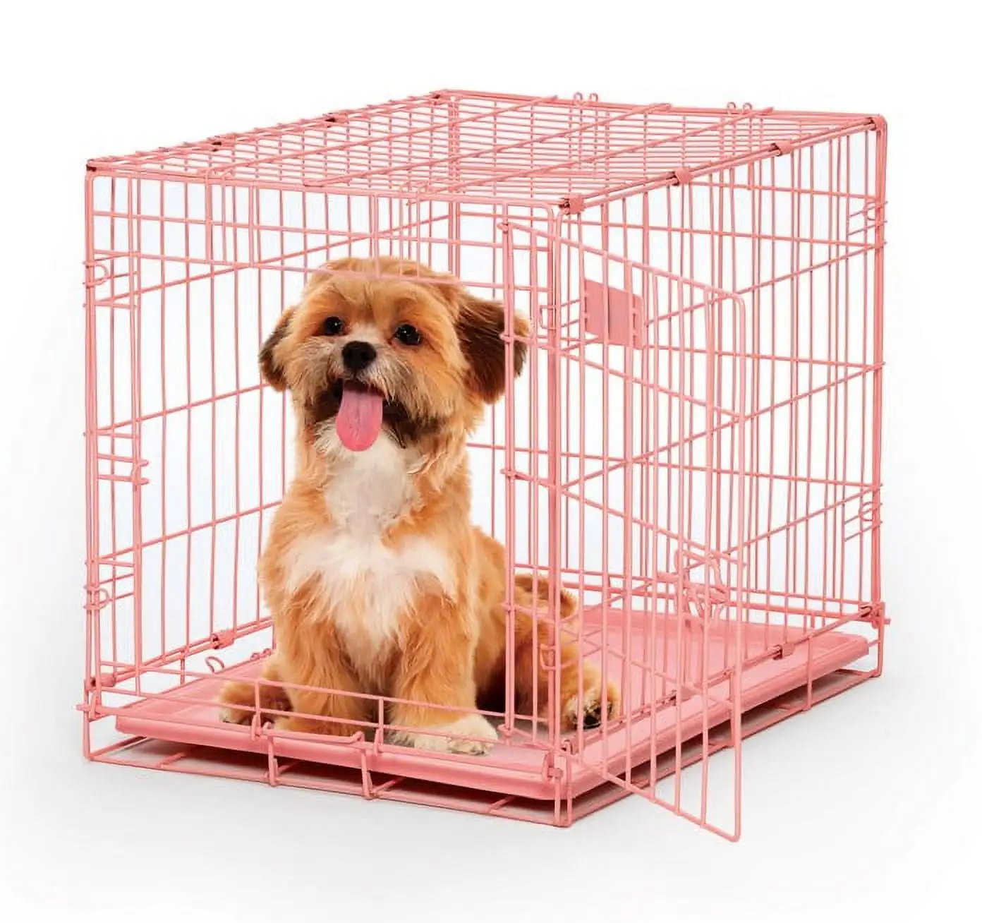 Newly Enhanced MidWest iCrate Folding Metal Dog Crate. Divider Panel. Floor Protecting feet. Leak-Proof Dog Pan . 24L x 18W x 19H. Pink (Small)