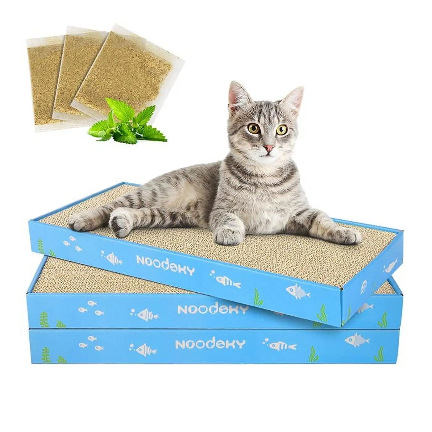 Noodoky 3Pcs Cat Scratching Pads. Double-Sided Corrugated Horizontal Cat Scratcher Cardboard. Scratch Board Pad