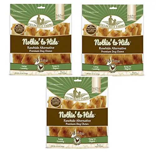 Nothin to Hide Flip Chips Dog Chews - All Natural Rawhide Alternative Treats for Dogs. Chicken. Beef or Peanut Butter Flavor Snack for All Breed Dogs - 3 Pack by Fieldcrest Farms (Chicken)