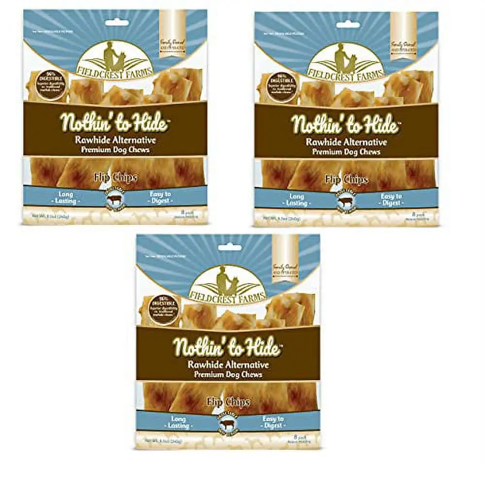 Nothin to Hide Flip Chips Dog Chews - Natural Rawhide Alternative Treats for Dogs. Chicken. Beef or Peanut Butter Flavor Snack for All Breed Dogs - 3 Pack by Fieldcrest Farms