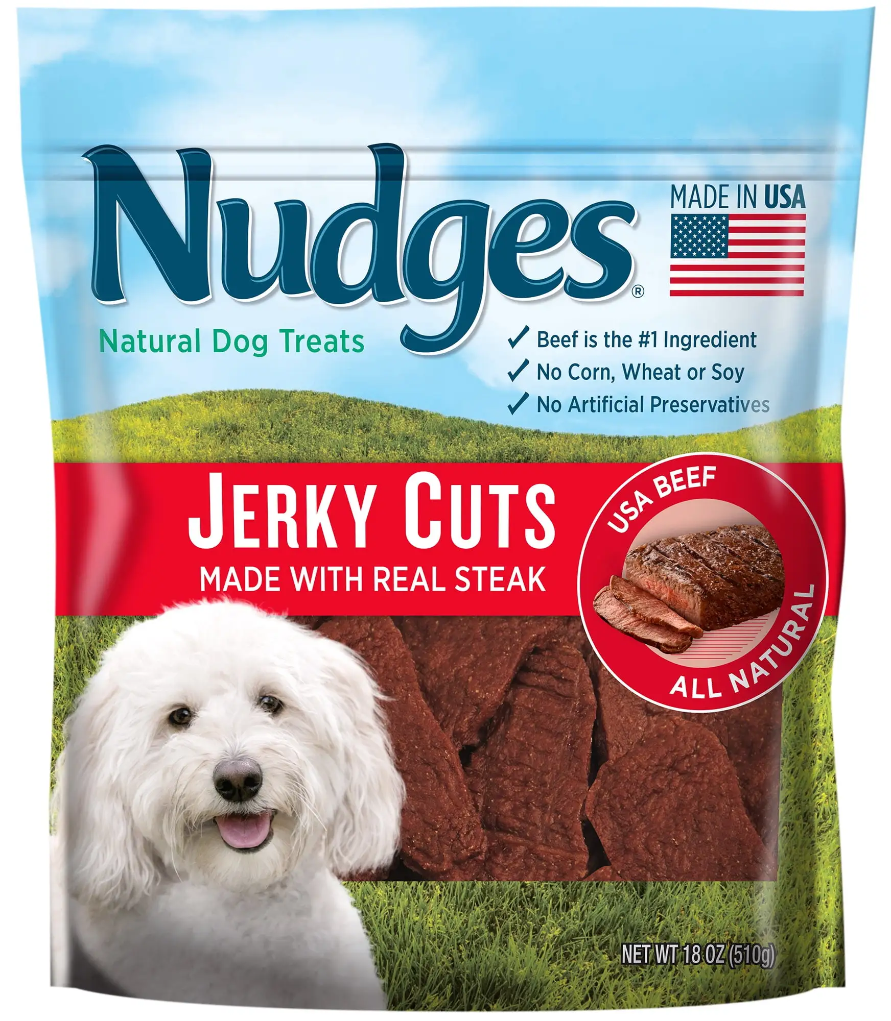 Nudges Steak Jerky Dog Treats. 18 oz.