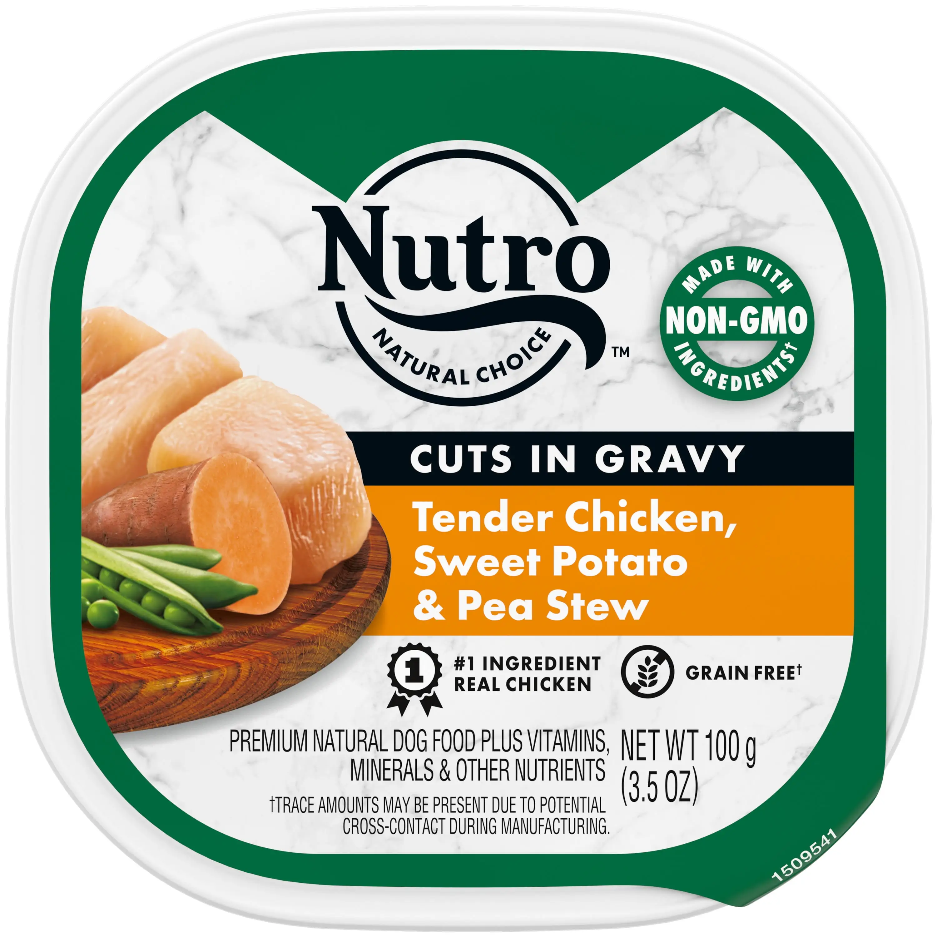 Nutro Cuts in Gravy Tender Chicken. Sweet Potato & Pea Stew Natural Wet Dog Food. 3.5 oz. Tray