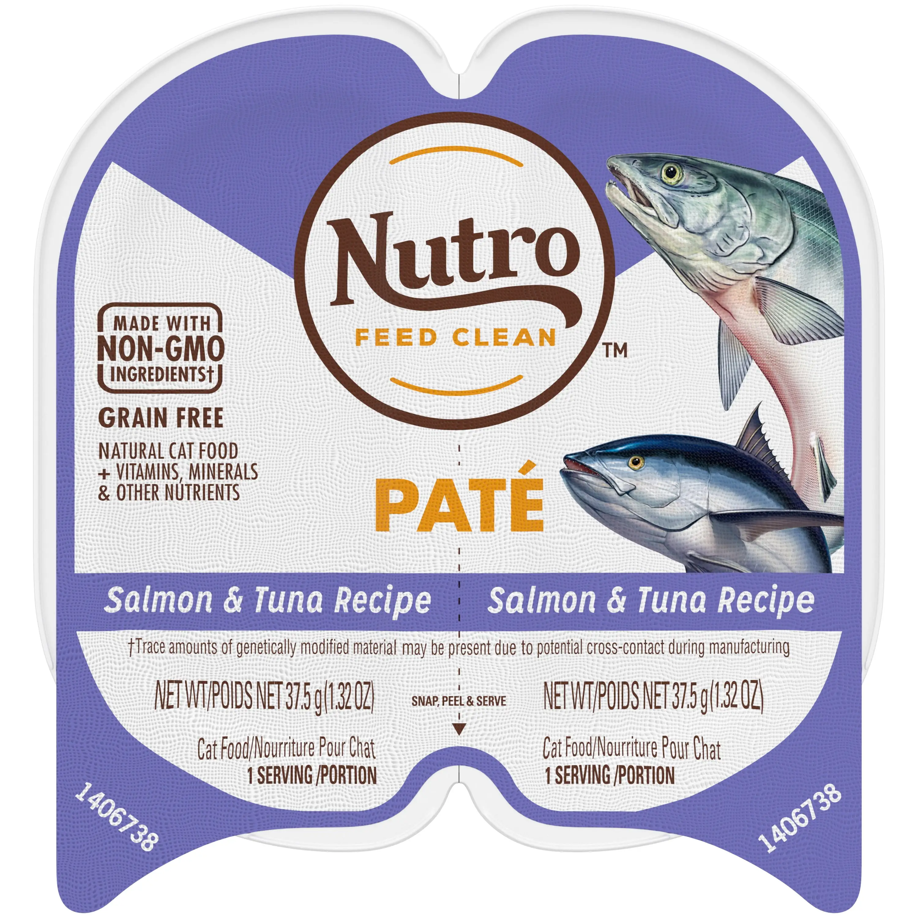 Nutro Grain Free Natural Wet Cat Food Pat?? Salmon & Tuna Recipe. (1) 2.64 Oz. Perfect Portions Twin-Pack Tray