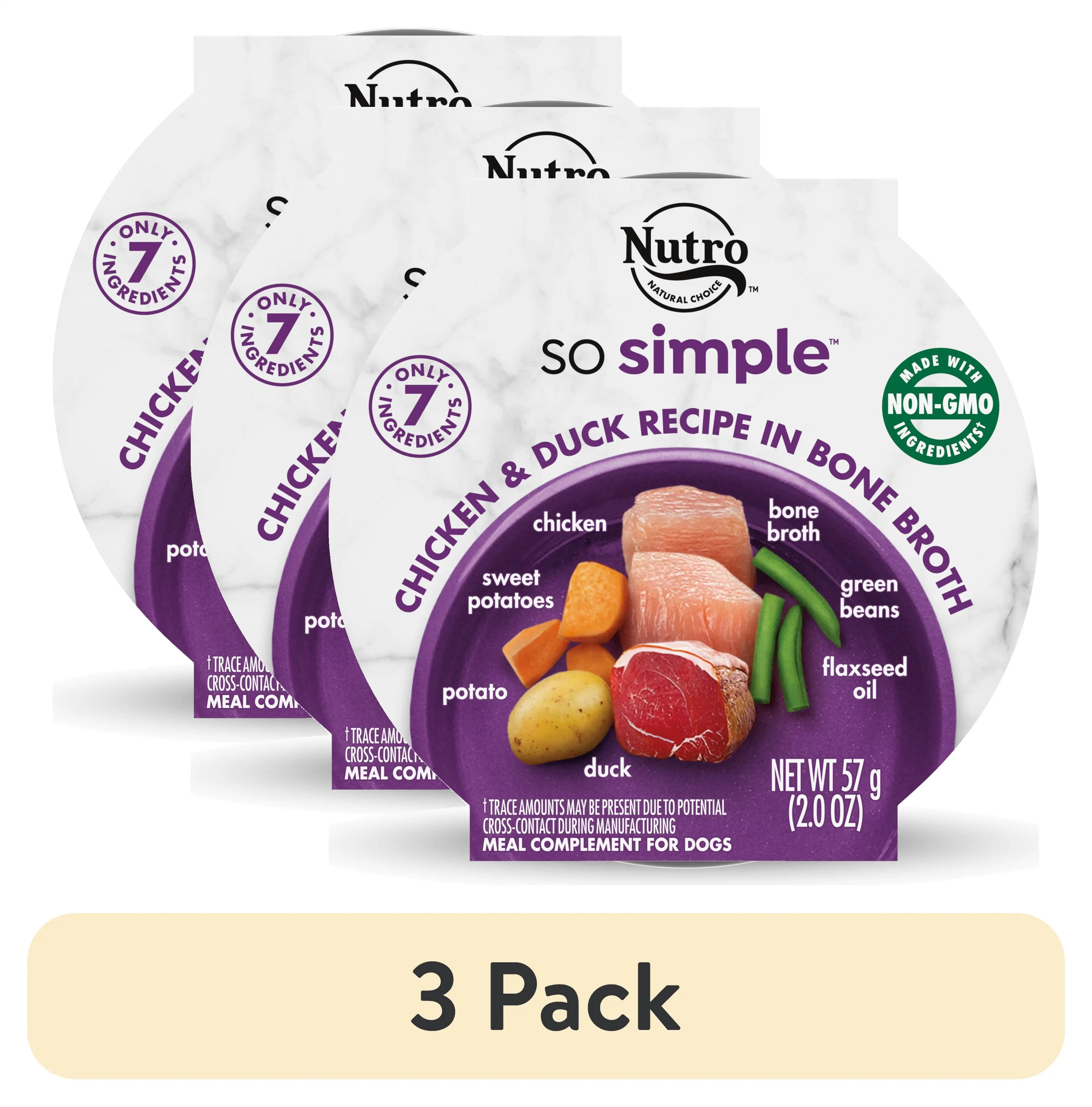 (3 pack) Nutro So Simple Meal Complement Adult Wet Dog Food Chicken & Duck Recipe in Bone Broth. 2 oz Tub