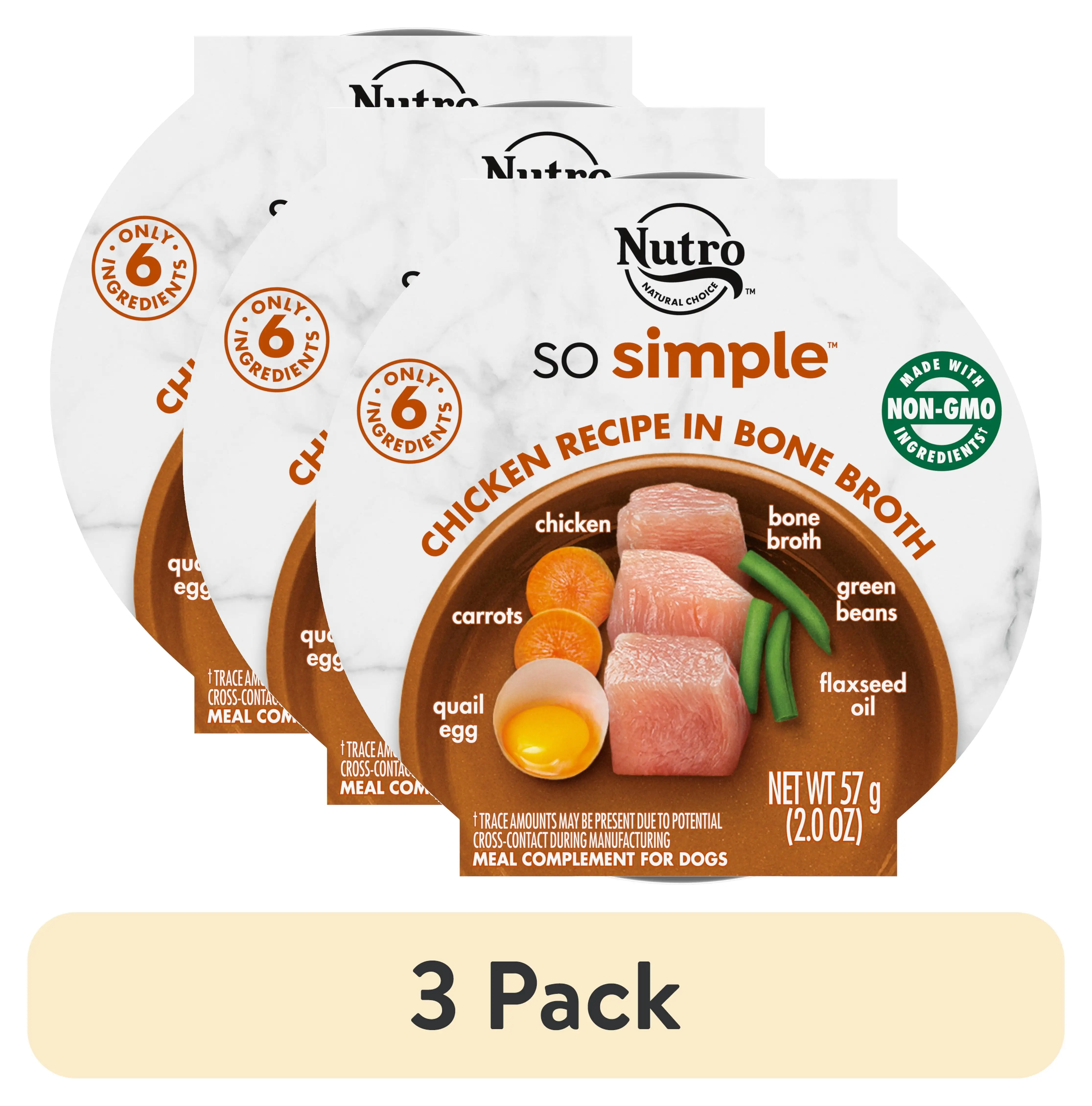 (3 pack) Nutro So Simple Meal Complement Adult Wet Dog Food Chicken Recipe in Bone Broth. 2 oz Tub