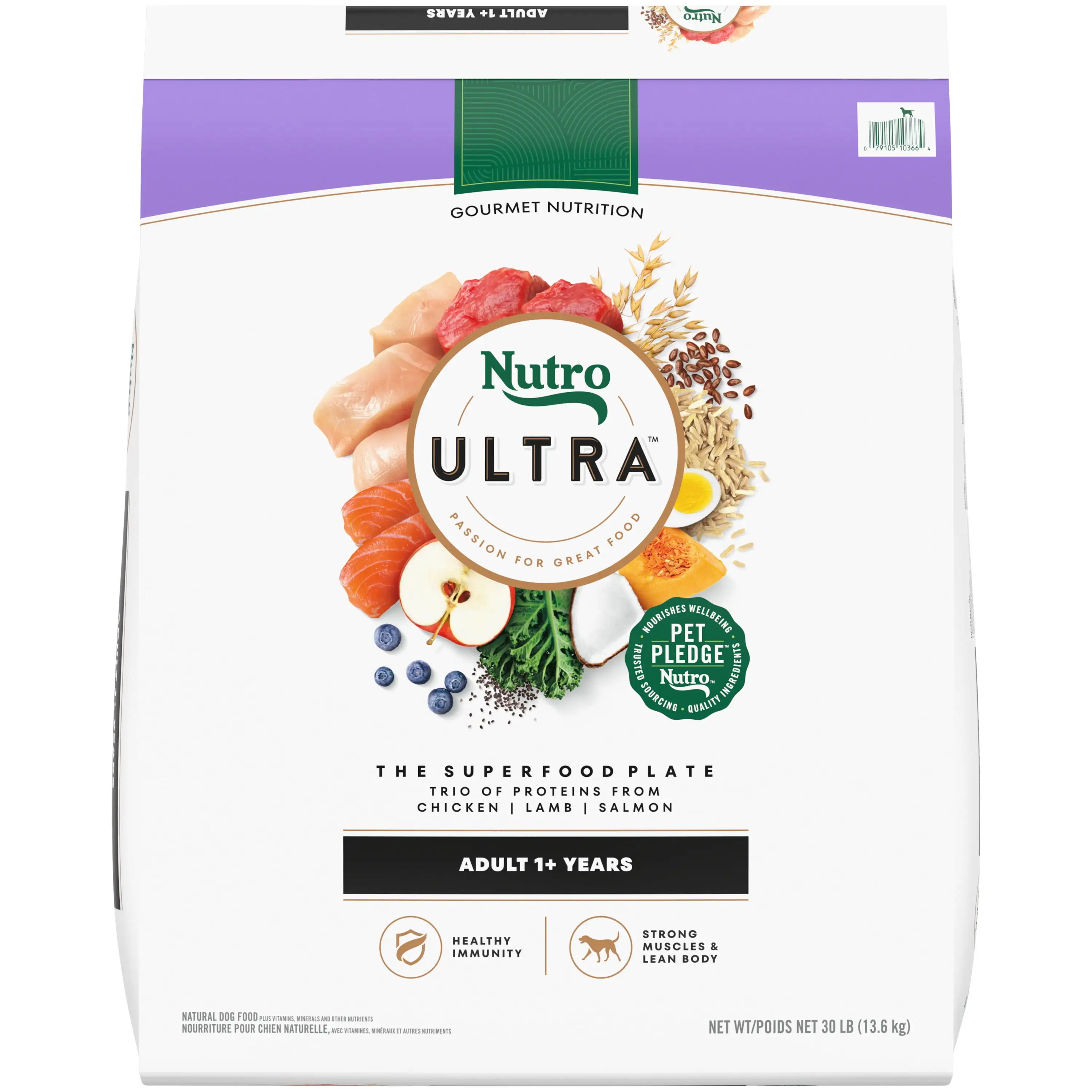 Nutro Ultra Adult Dry Dog Food With A Trio Of Proteins From Chicken. Lamb And Salmon. 30 Lb. Bag