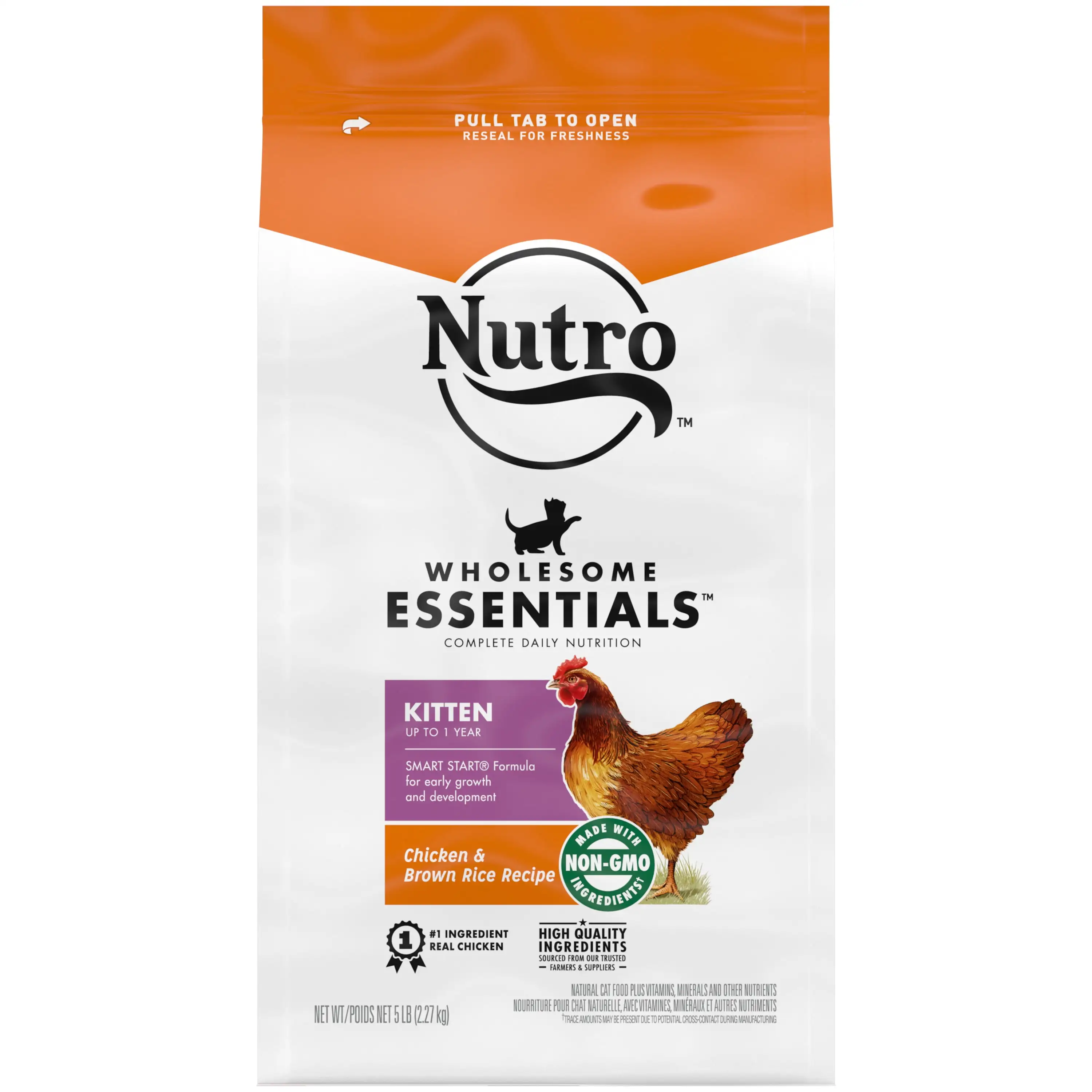 Nutro Wholesome Essentials Natural Chicken & Brown Rice Dry Cat Food For Kitten. 5 Lb. Bag