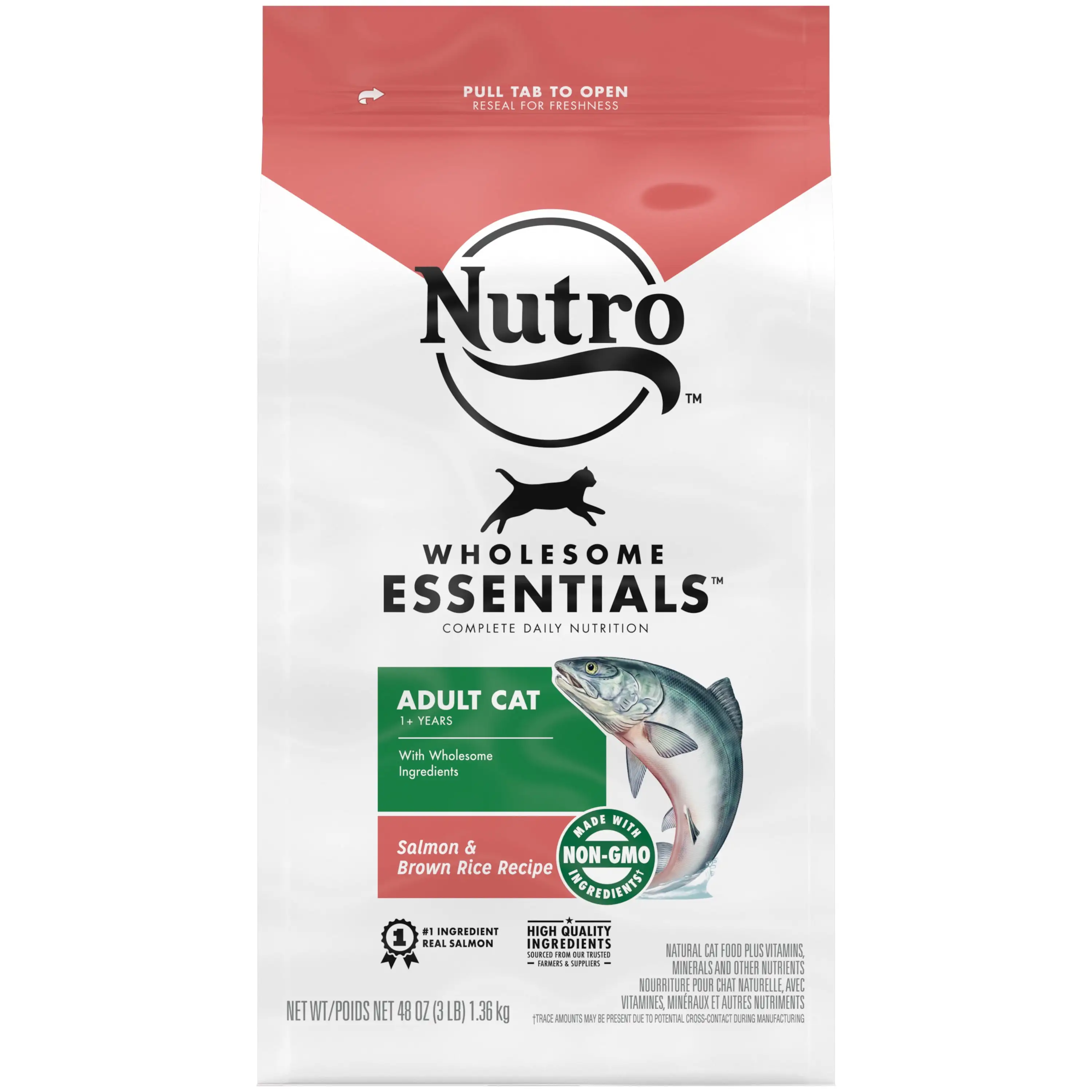 Nutro Wholesome Essentials Natural Salmon & Brown Rice Dry Cat Food For Adult Cat. 3 Lb. Bag